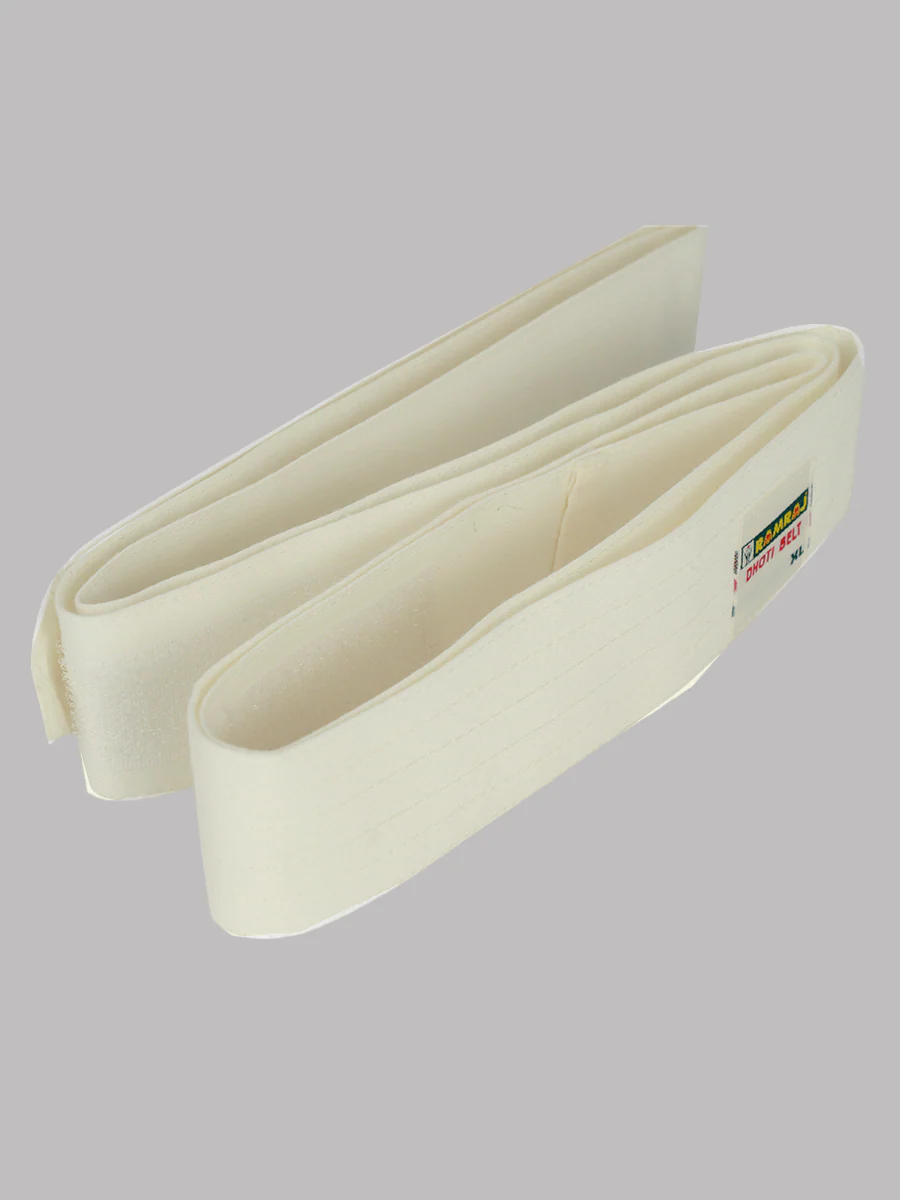 Men White Shirt with 1/2" inch Gold Jari Border Single Layer Dhoti Towel & Belt Combo - Image 6