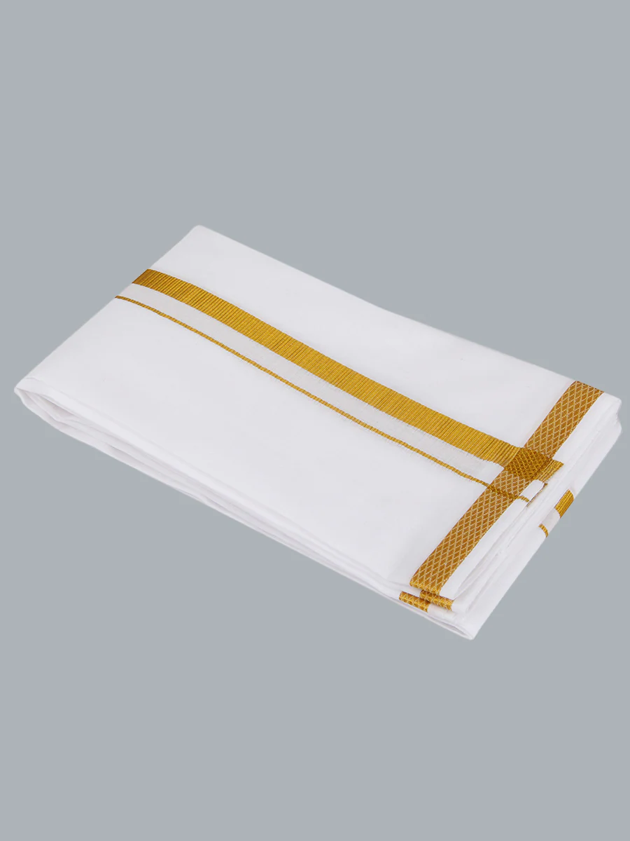 Men White Shirt with 3/4" inch Gold Jari Border Single Layer Dhoti Towel & Belt Combo - Image 6