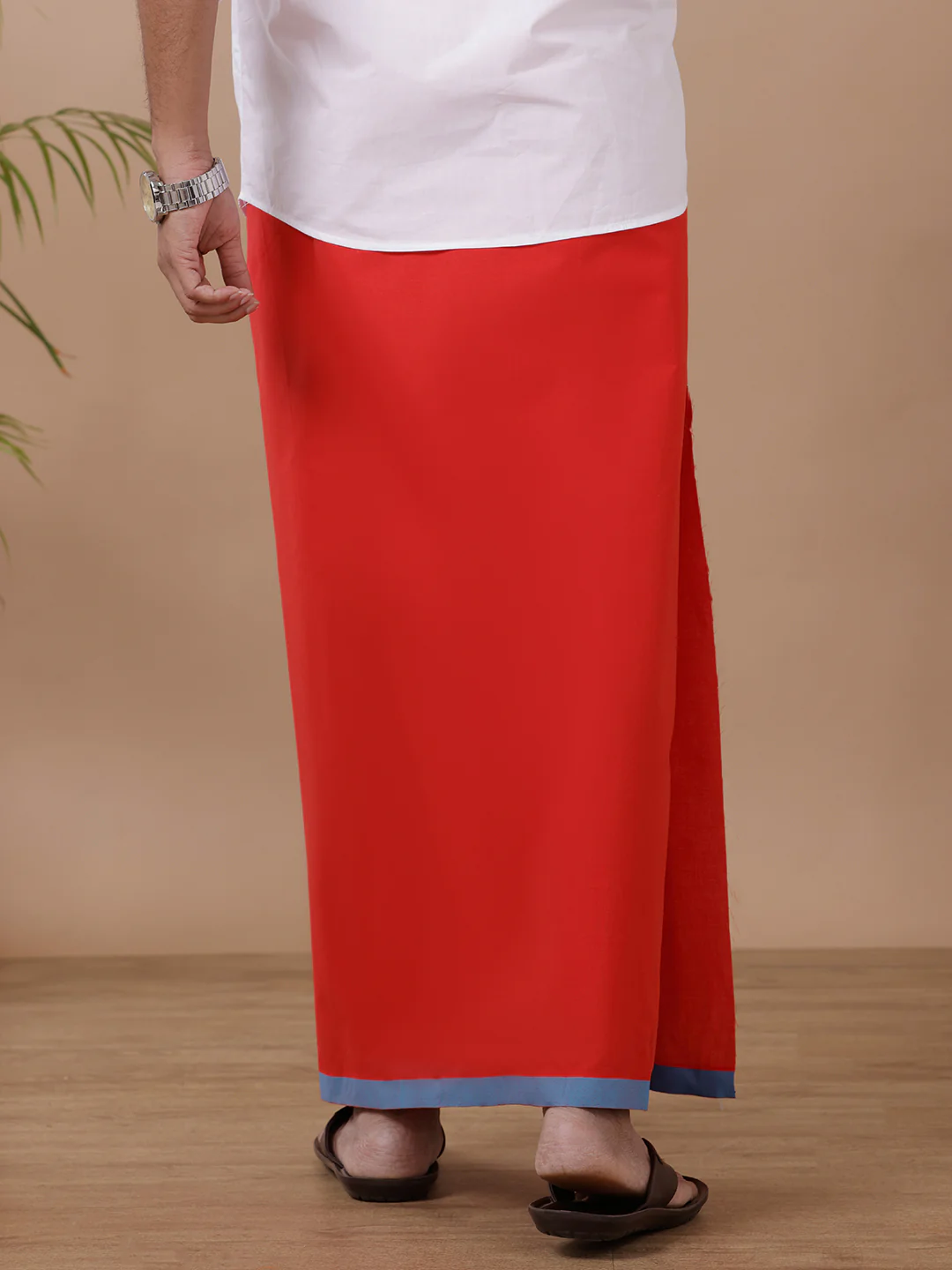 Men White Shirt with Single Layer Red Dhoti Combo - Image 6