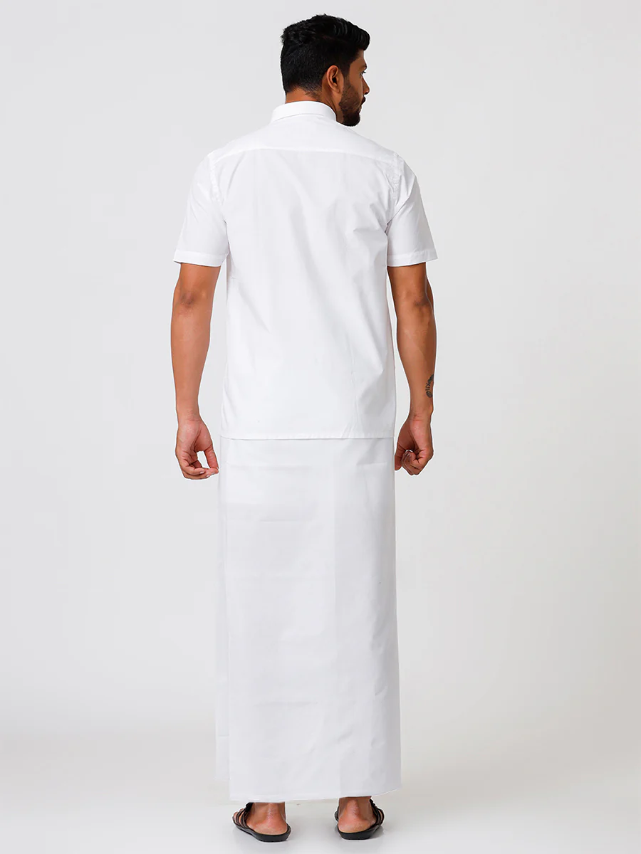 Men White Shirting with Single Layer Prayer Dhoti Set 2.25m Ihram - Image 3