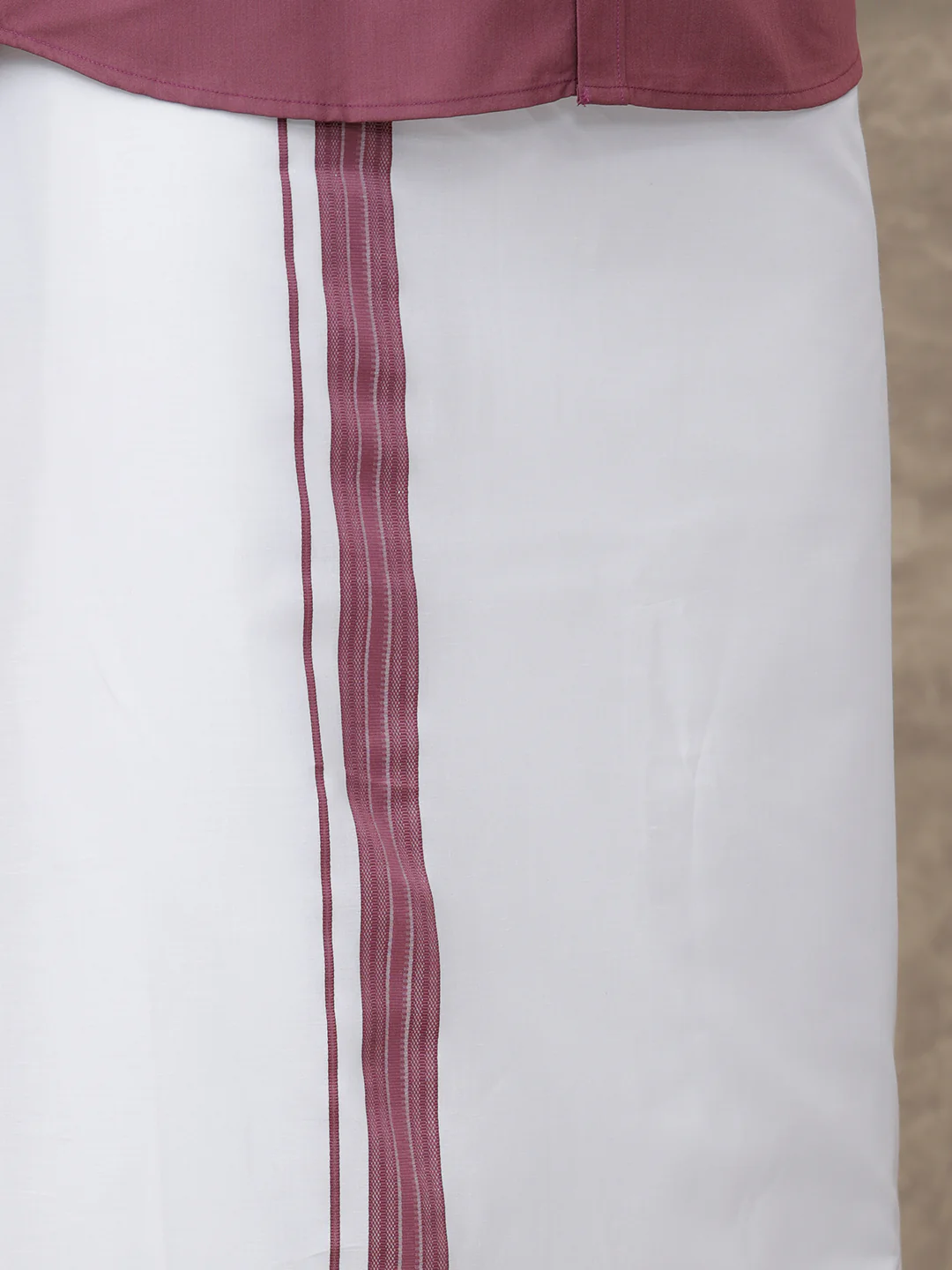 Men Wine Berry Shirt With Matching Border Dhoti Set Trendy - Image 6