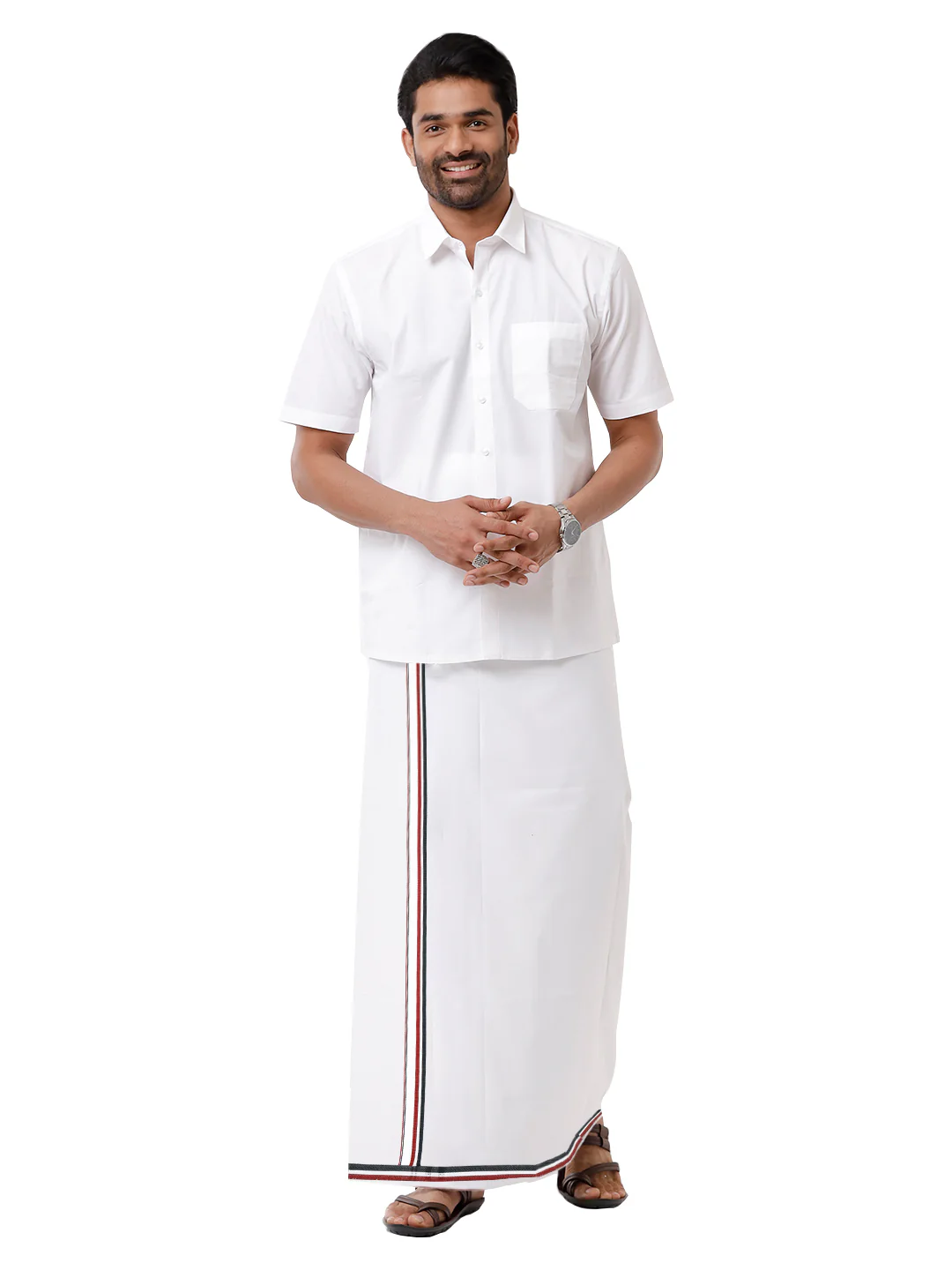 Men Wrinkle Free Cotton Single Layer Political Dhoti ADMK Amul - Image 5