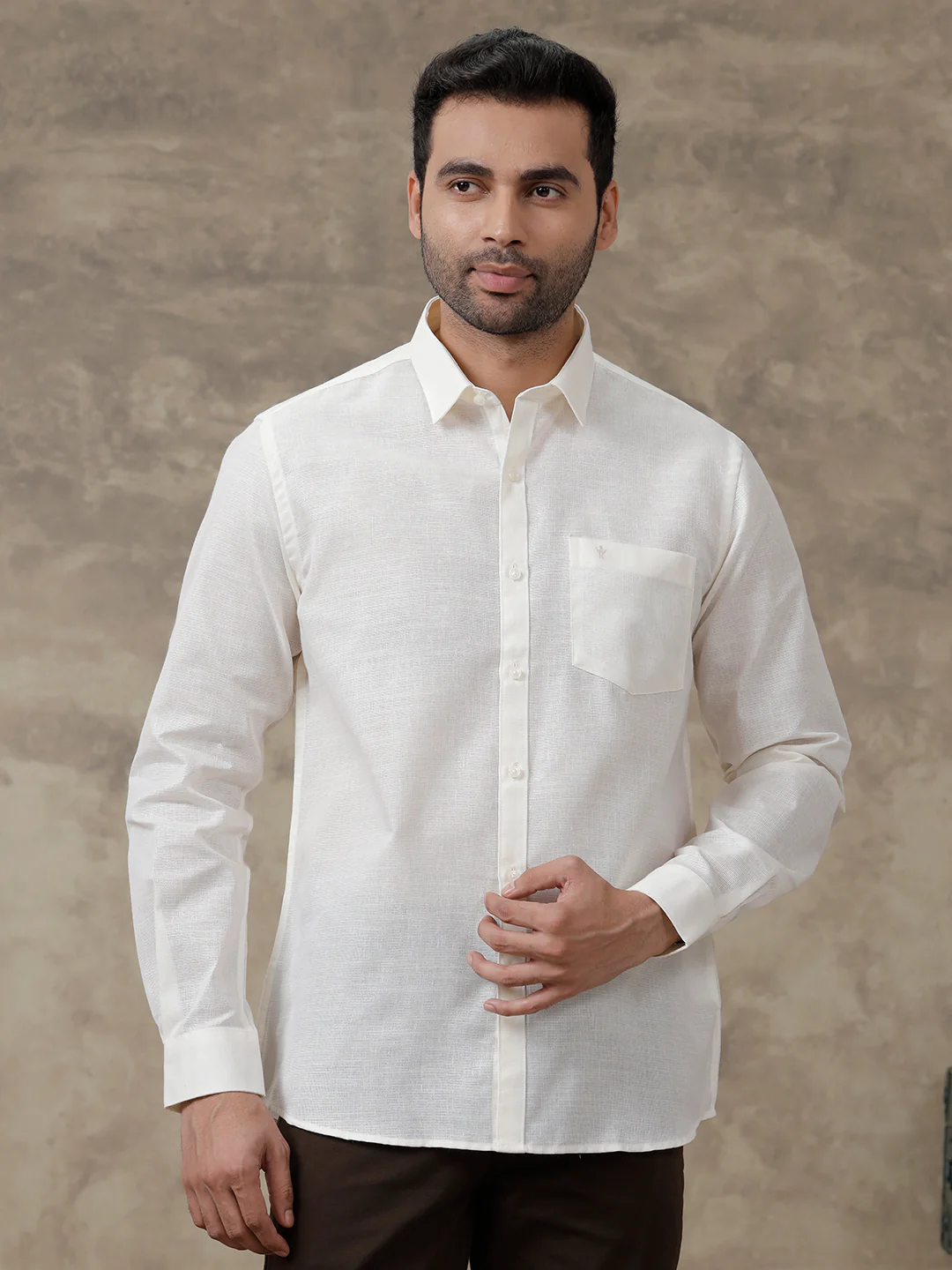 Men Cotton Blend Formal Shirt Off White T3 CV6