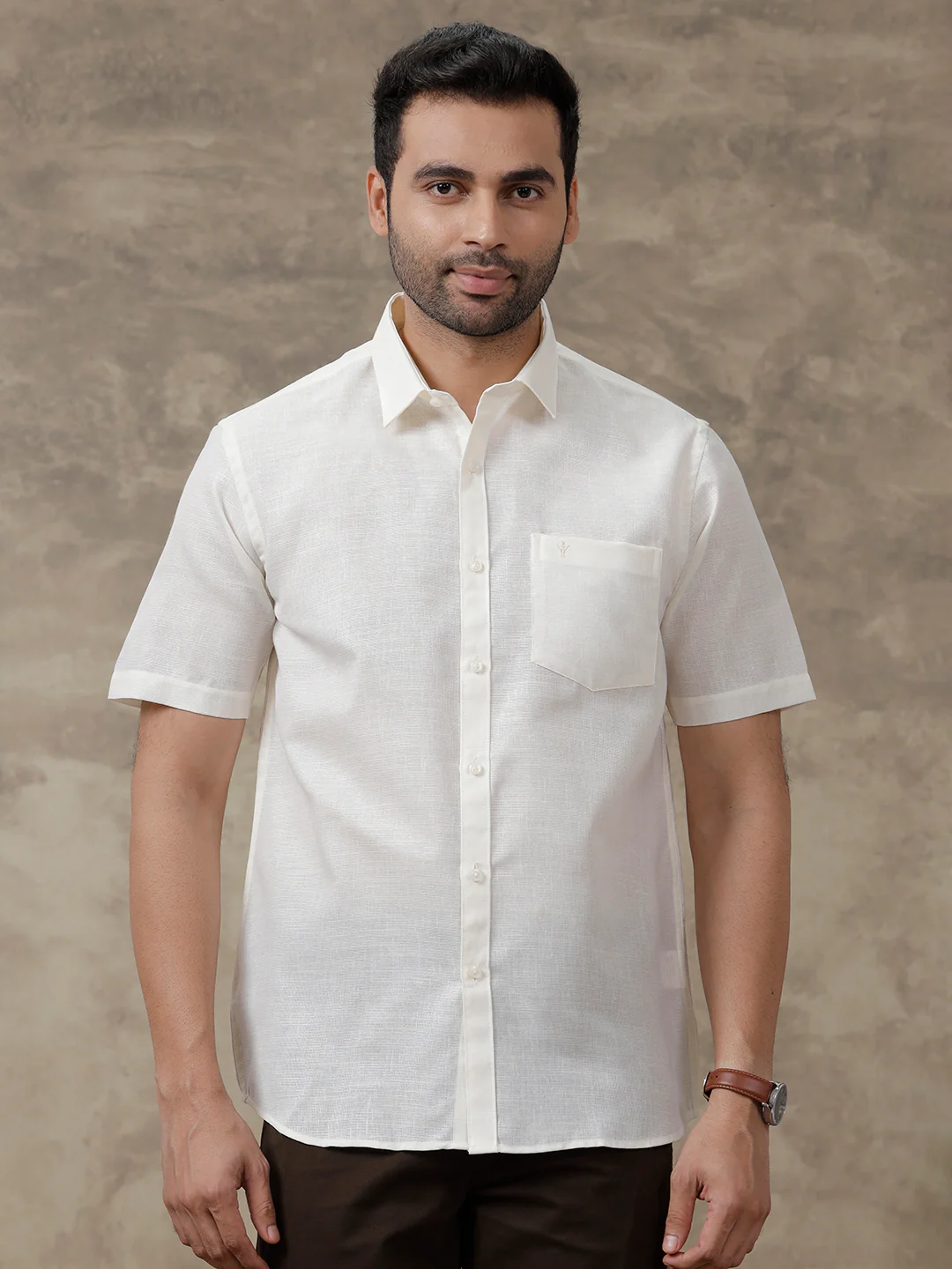 Men Cotton Blend Formal Shirt Off White T3 CV6 - Image 2