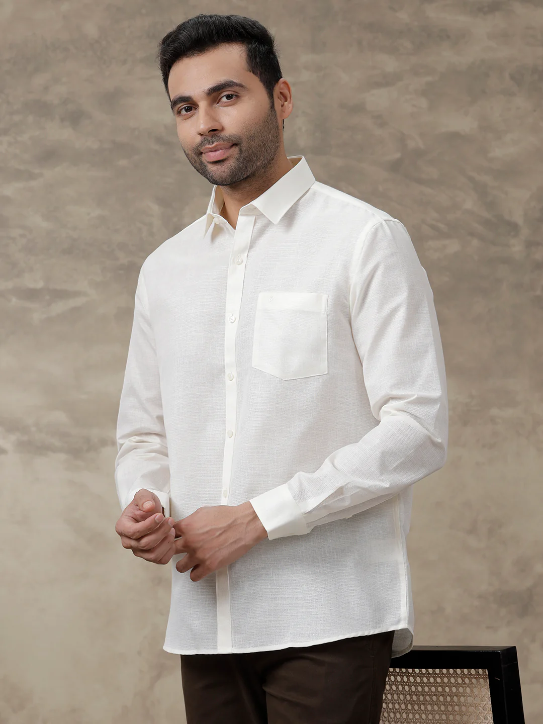 Men Cotton Blend Formal Shirt Off White T3 CV6 - Image 5