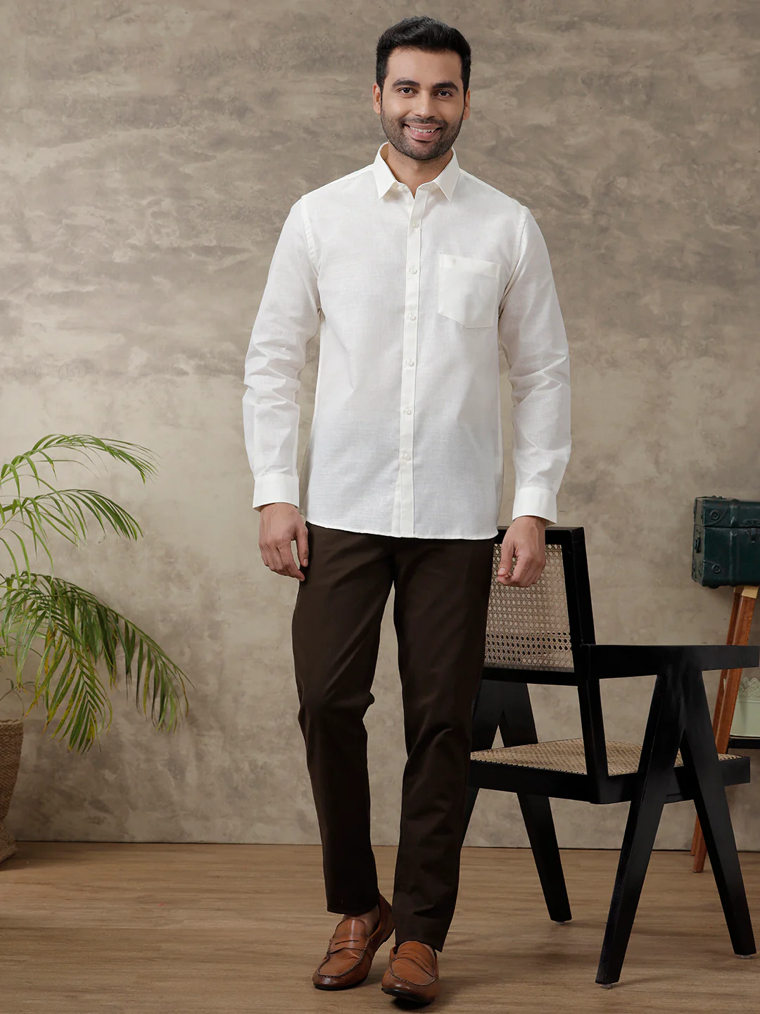 Men Cotton Blend Formal Shirt Off White T3 CV6 - Image 7
