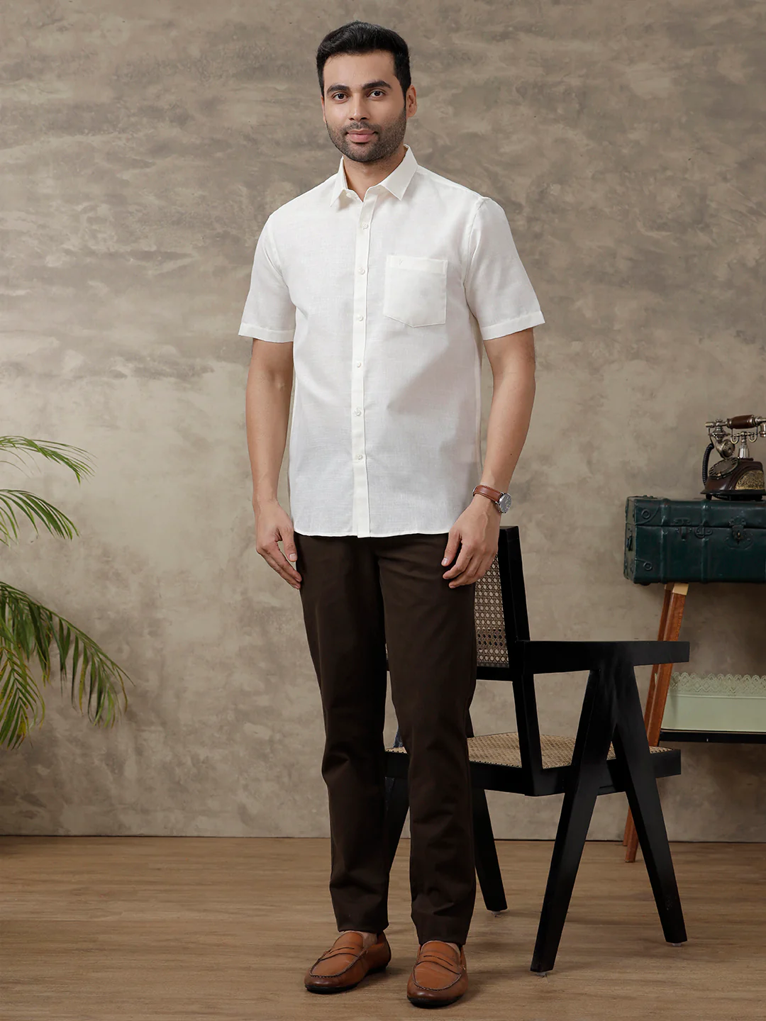 Men Cotton Blend Formal Shirt Off White T3 CV6 - Image 8