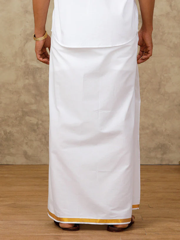 Mens Cotton Blend Readymade Dhoti with Jari Border (2M) - Image 5