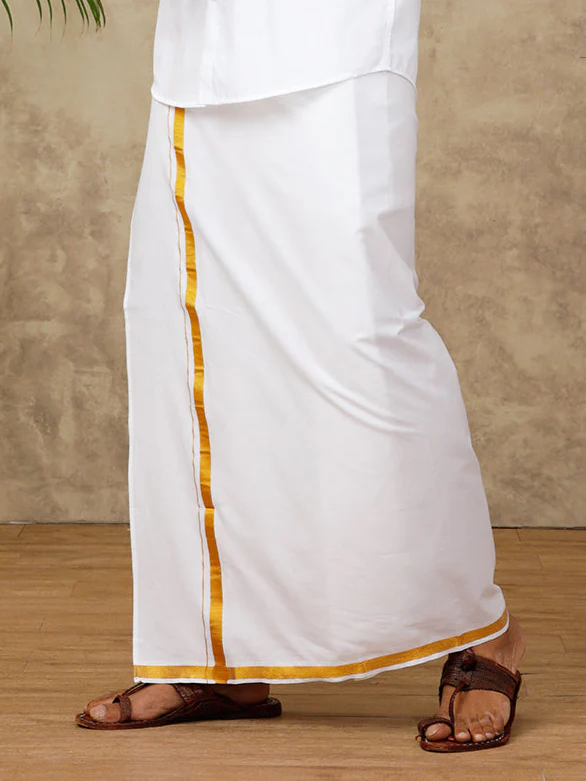 Mens Cotton Blend Readymade Dhoti with Jari Border (2M) - Image 6