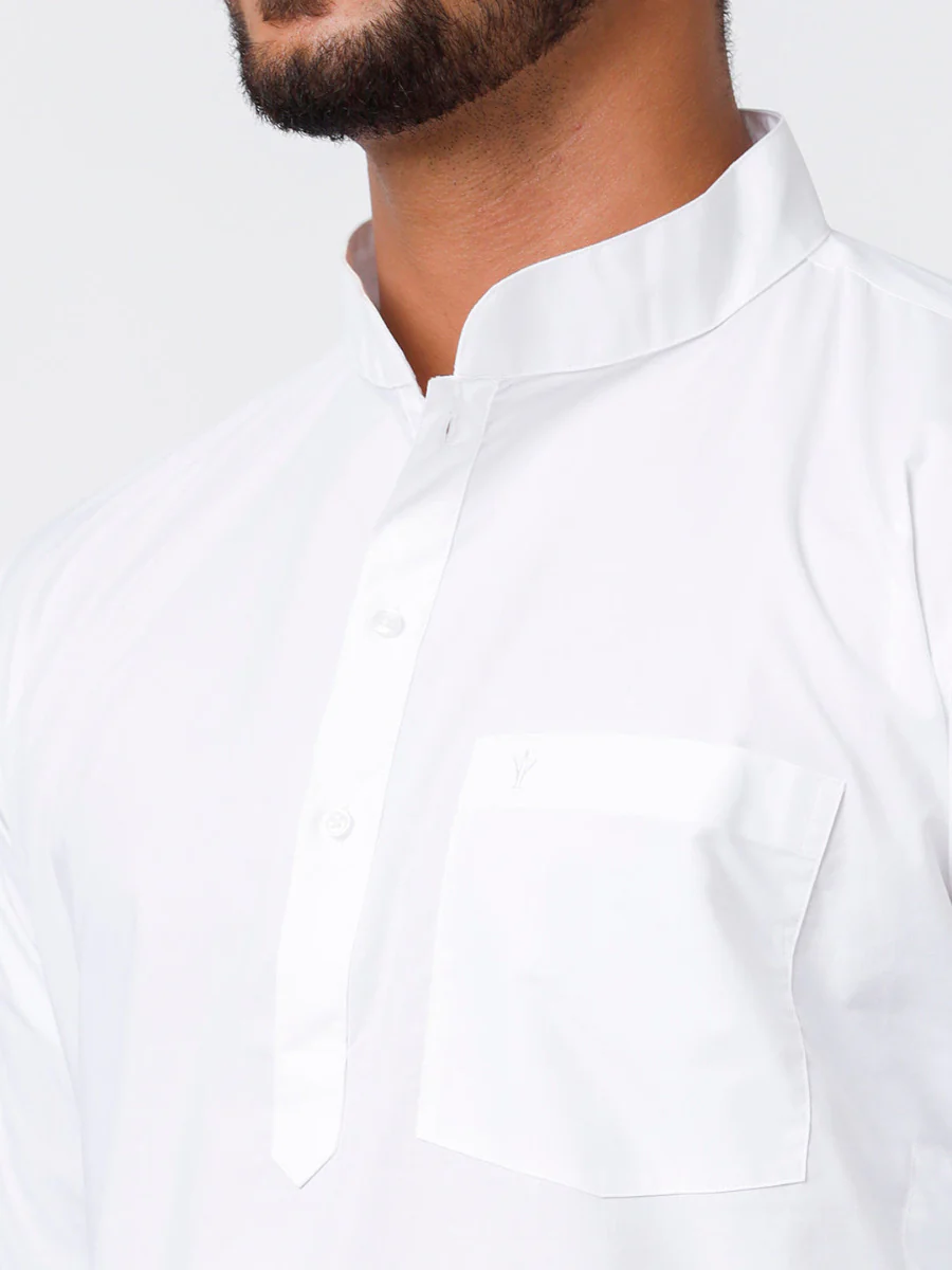Mens Cotton Full Sleeve White Medium Kurta Top with Stitched Prayer Dhoti Combo Samraj - Image 5