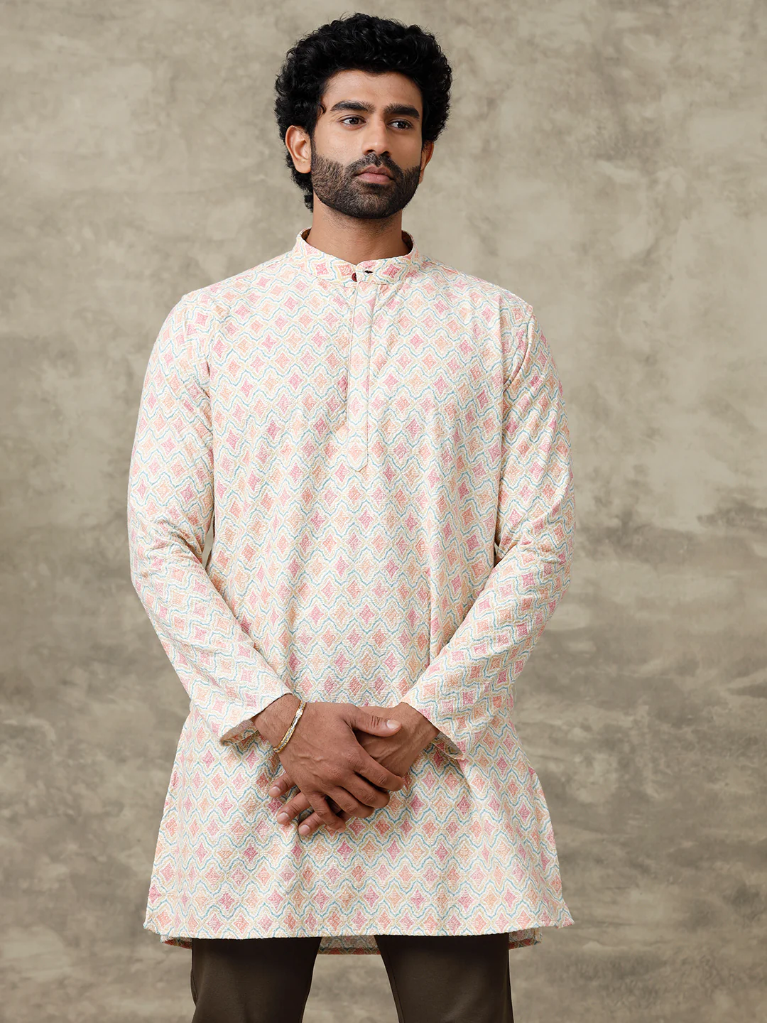 Men Cotton Medium Length Self Design Pocket Kurta Yellow RF3