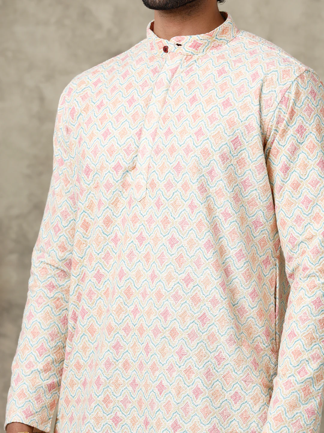 Men Cotton Medium Length Self Design Pocket Kurta Yellow RF3 - Image 2