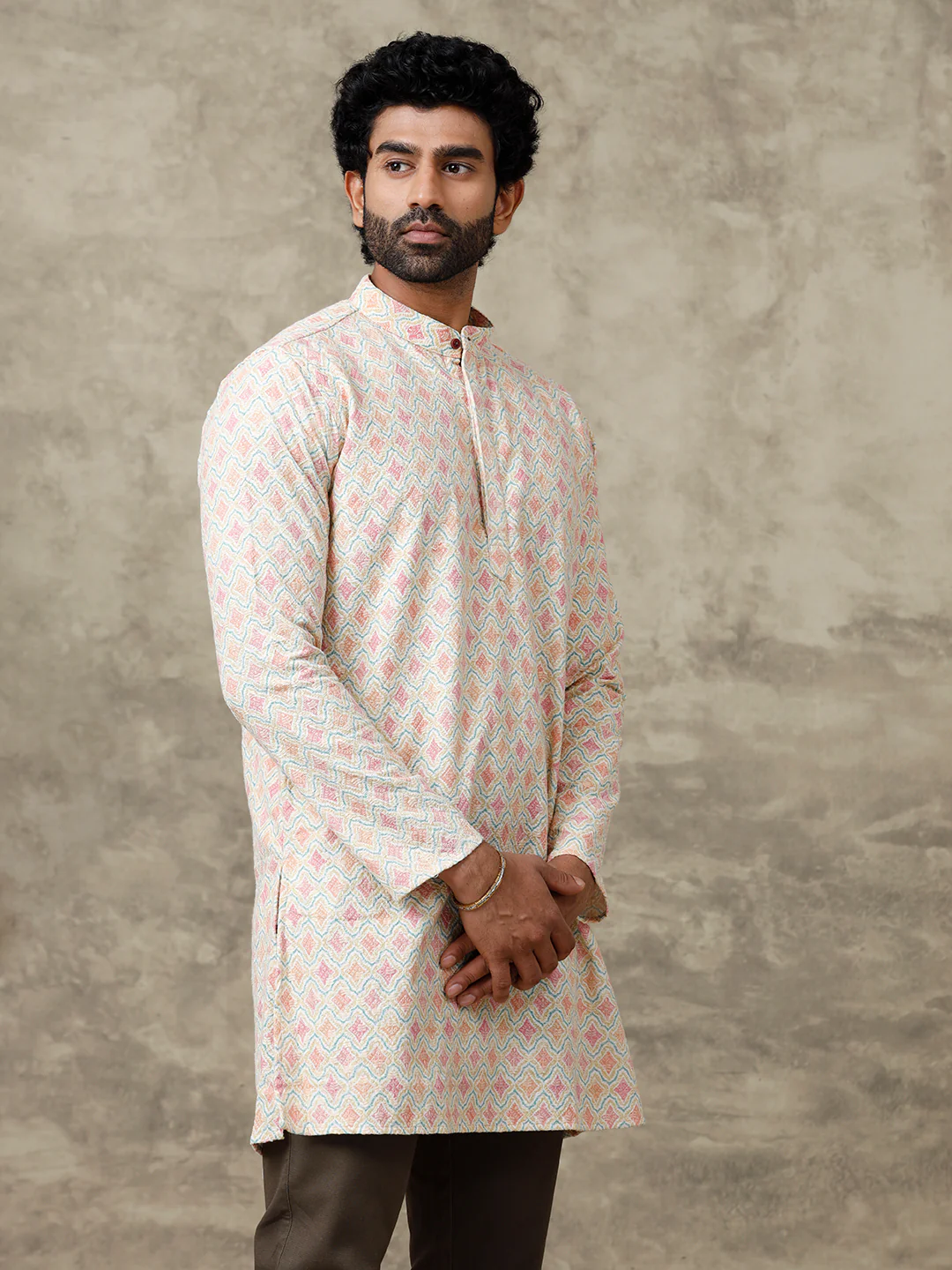 Men Cotton Medium Length Self Design Pocket Kurta Yellow RF3 - Image 4