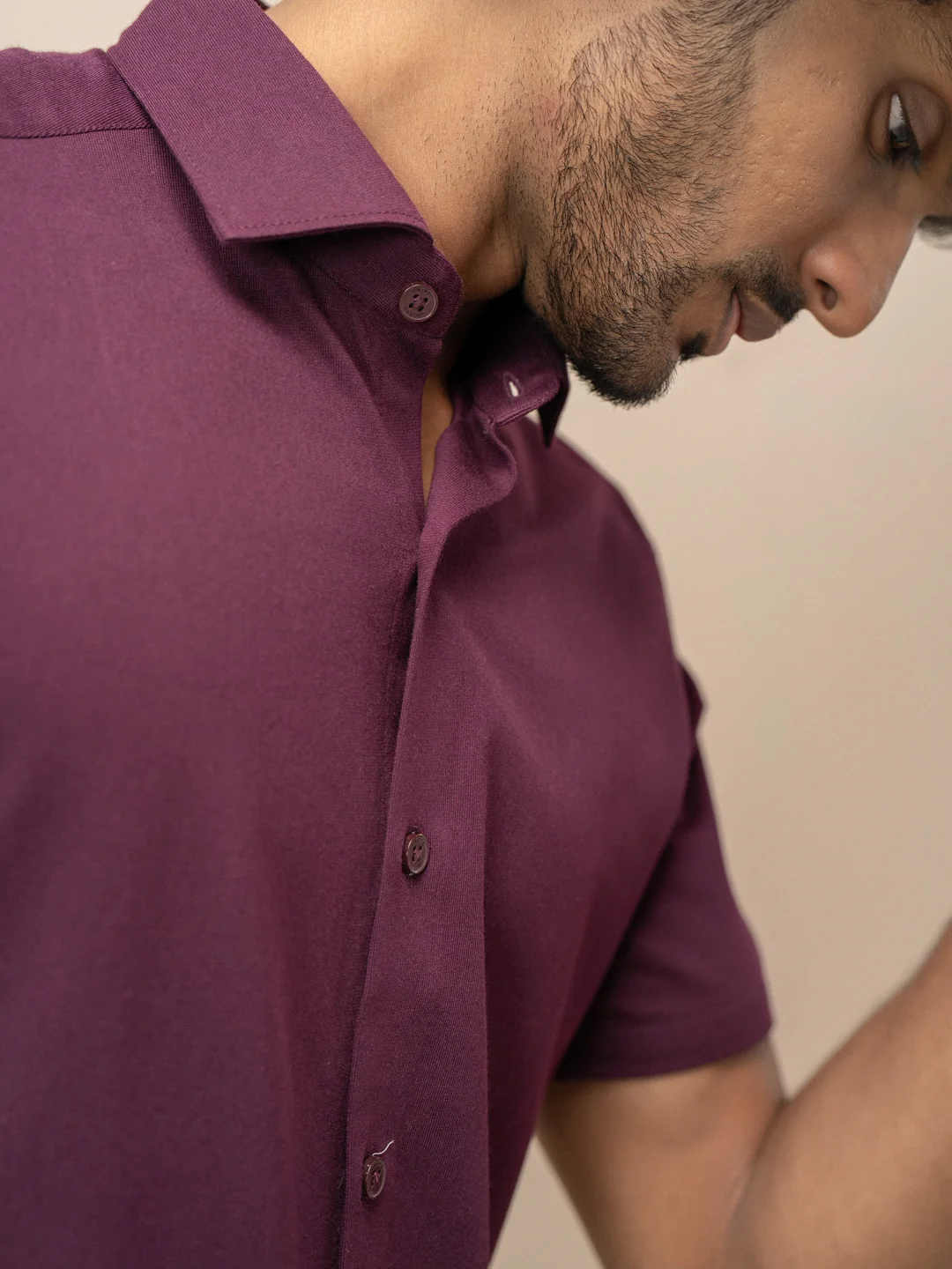 Men's Cotton Rich Knit Shirt Grape - Image 2
