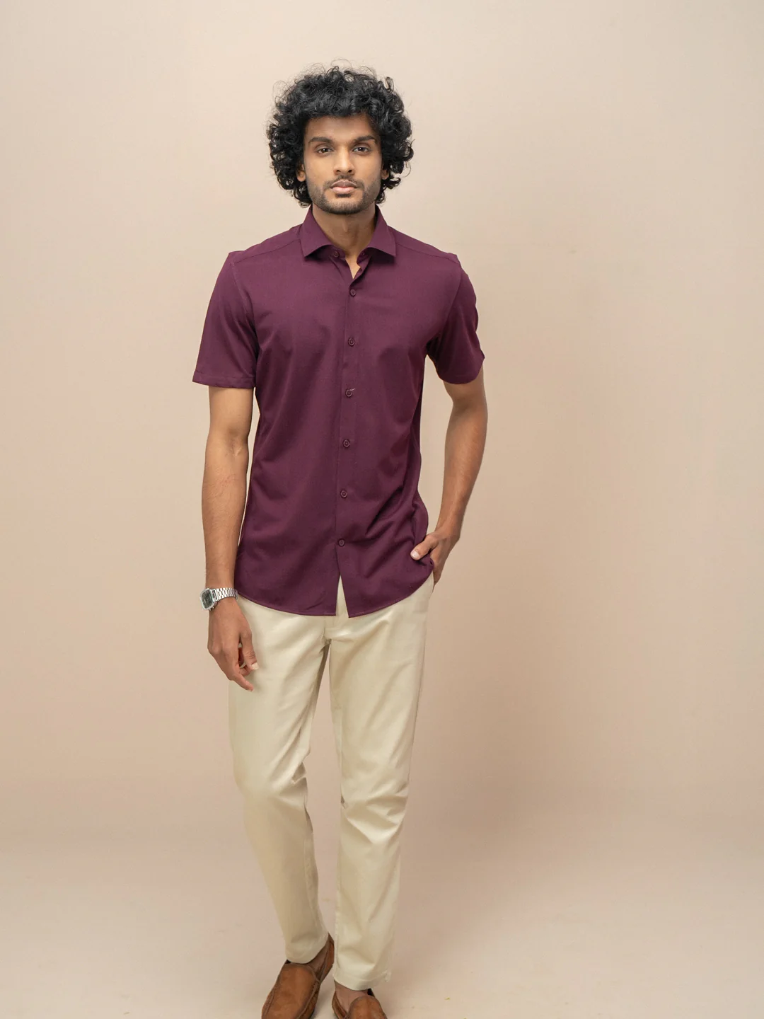 Men's Cotton Rich Knit Shirt Grape - Image 3