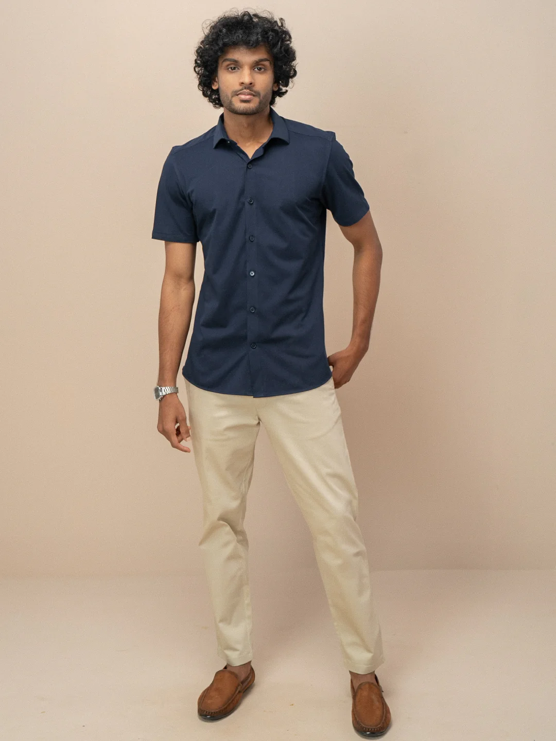 Men's Cotton Rich Knit Shirt Navy - Image 3