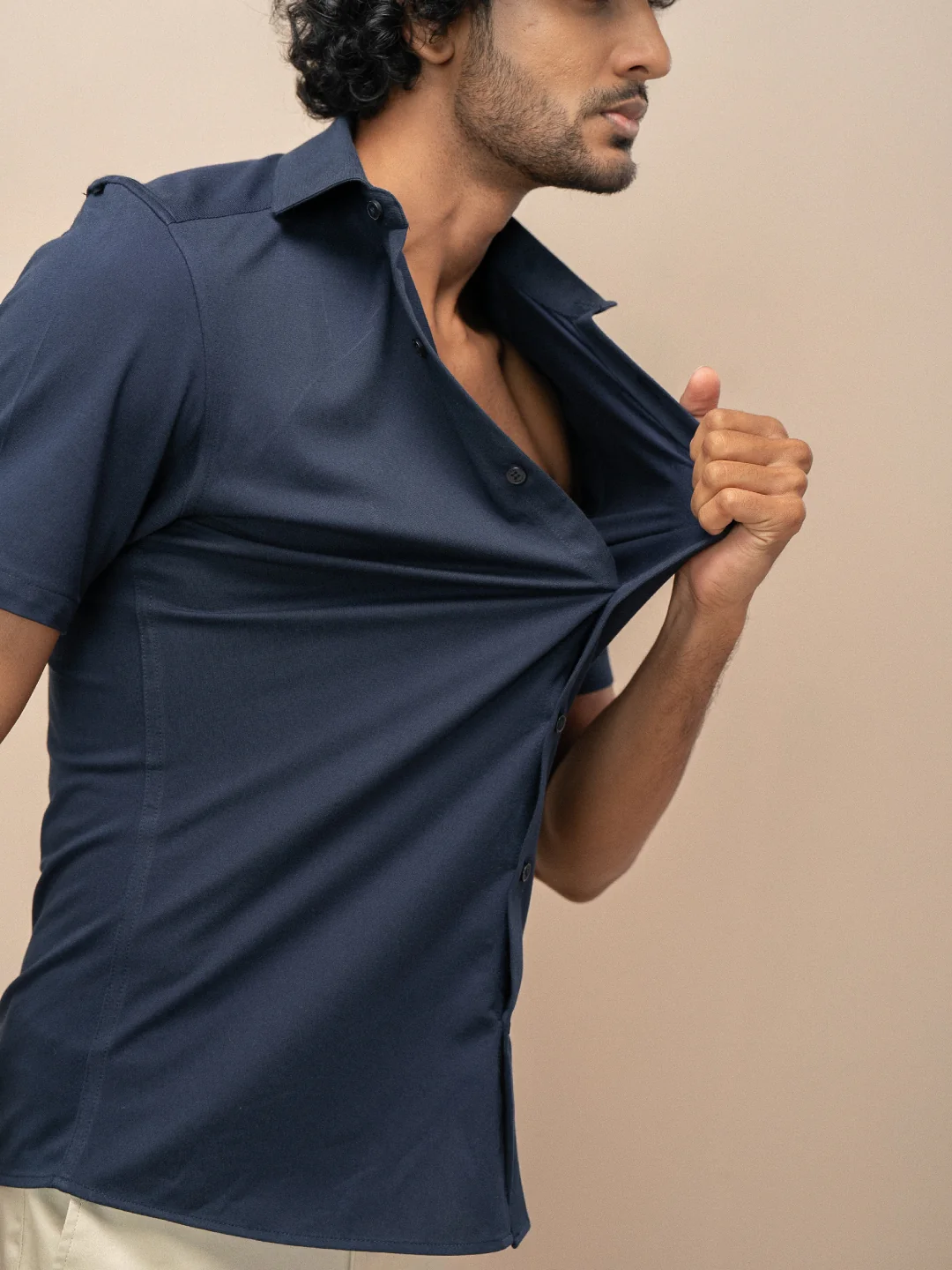 Men's Cotton Rich Knit Shirt Navy - Image 4