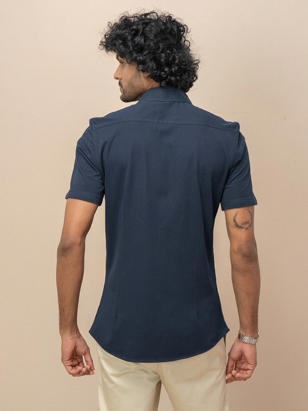 Men's Cotton Rich Knit Shirt Navy - Image 5