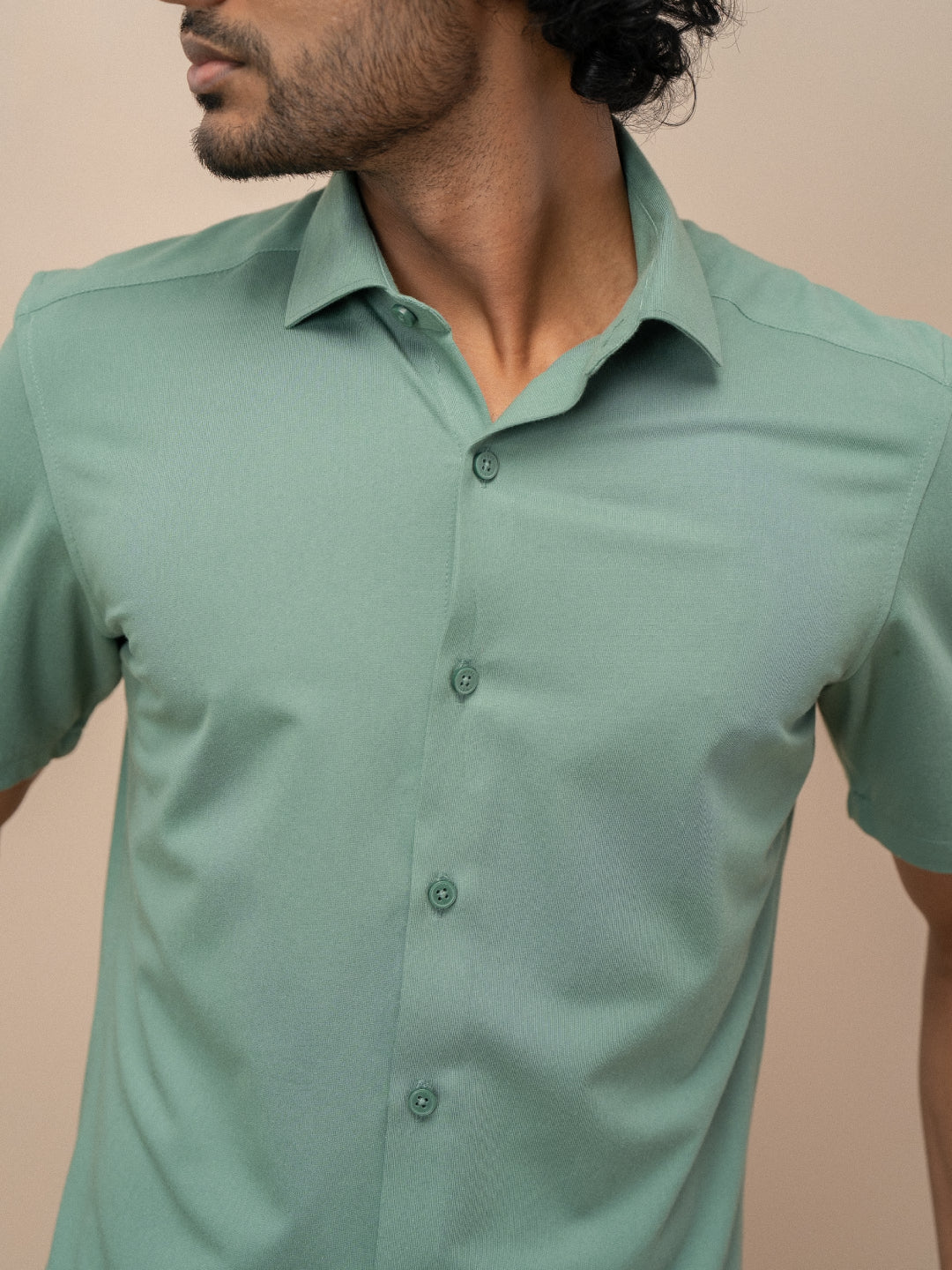 Men's Cotton Rich Knit Shirt Sage Green - Image 2