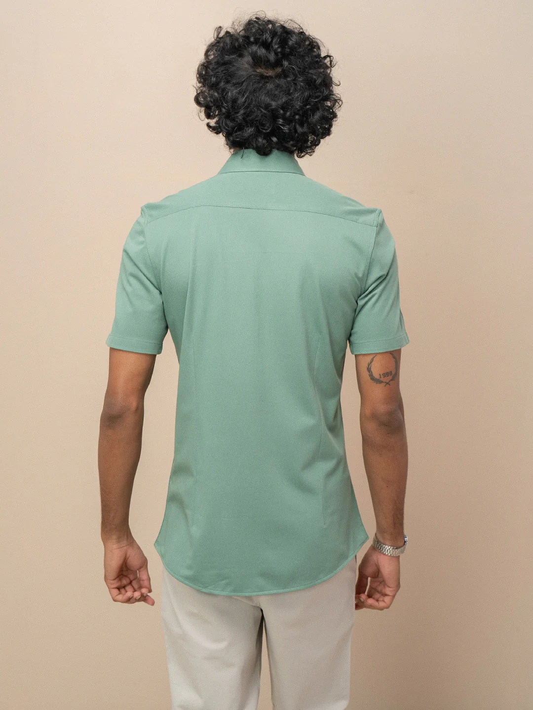 Men's Cotton Rich Knit Shirt Sage Green - Image 3