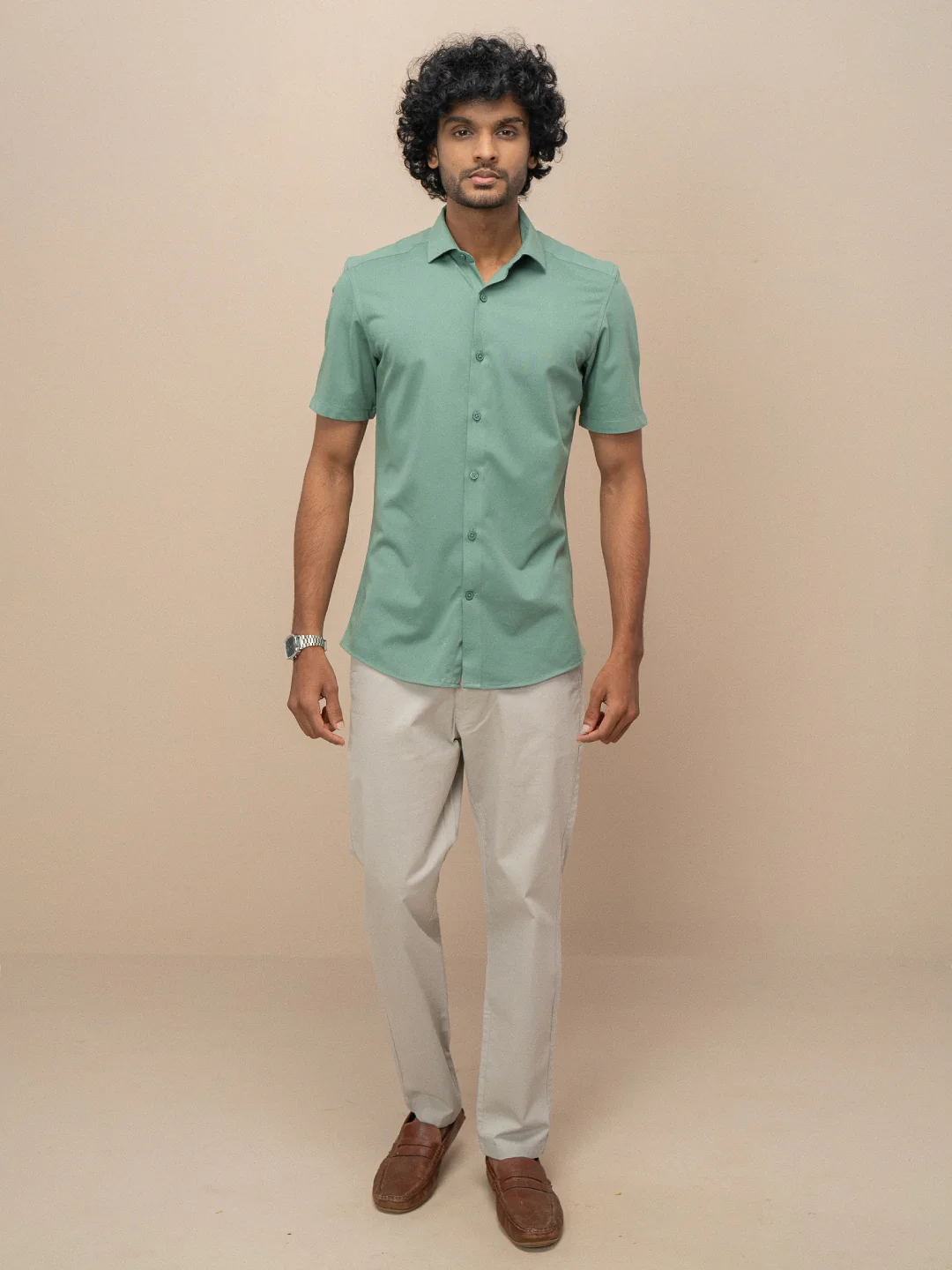 Men's Cotton Rich Knit Shirt Sage Green - Image 4