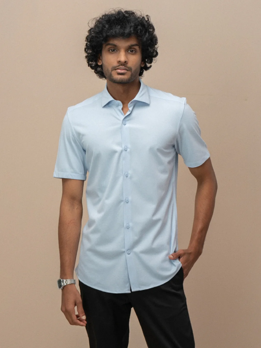 Men's Cotton Rich Knit Shirt Sky Blue
