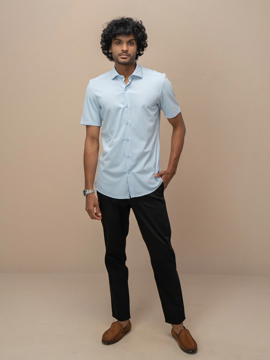 Men's Cotton Rich Knit Shirt Sky Blue - Image 2