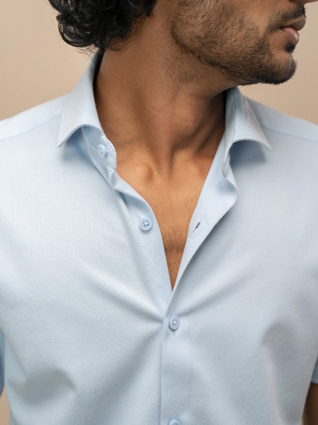 Men's Cotton Rich Knit Shirt Sky Blue - Image 3