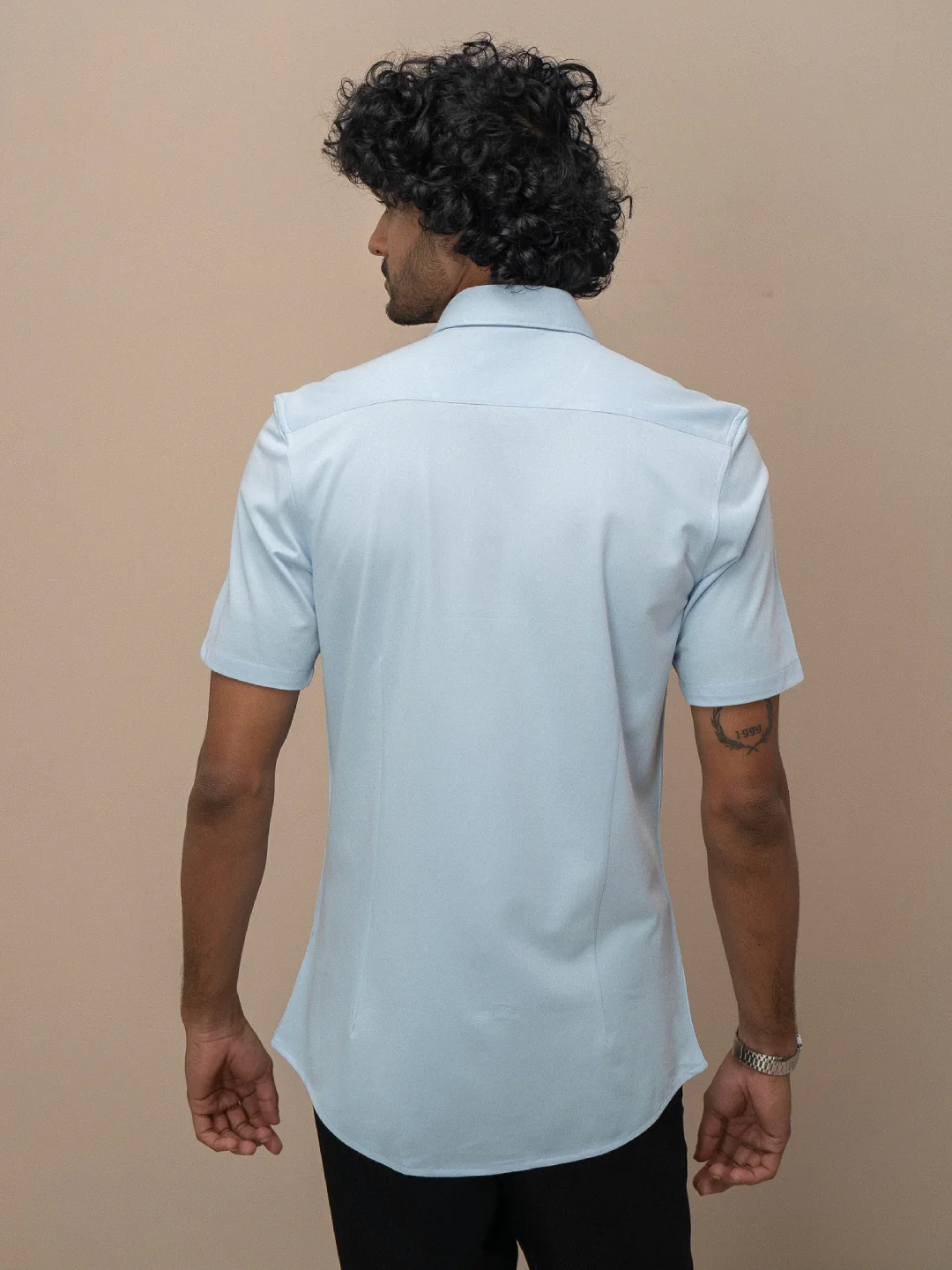 Men's Cotton Rich Knit Shirt Sky Blue - Image 4