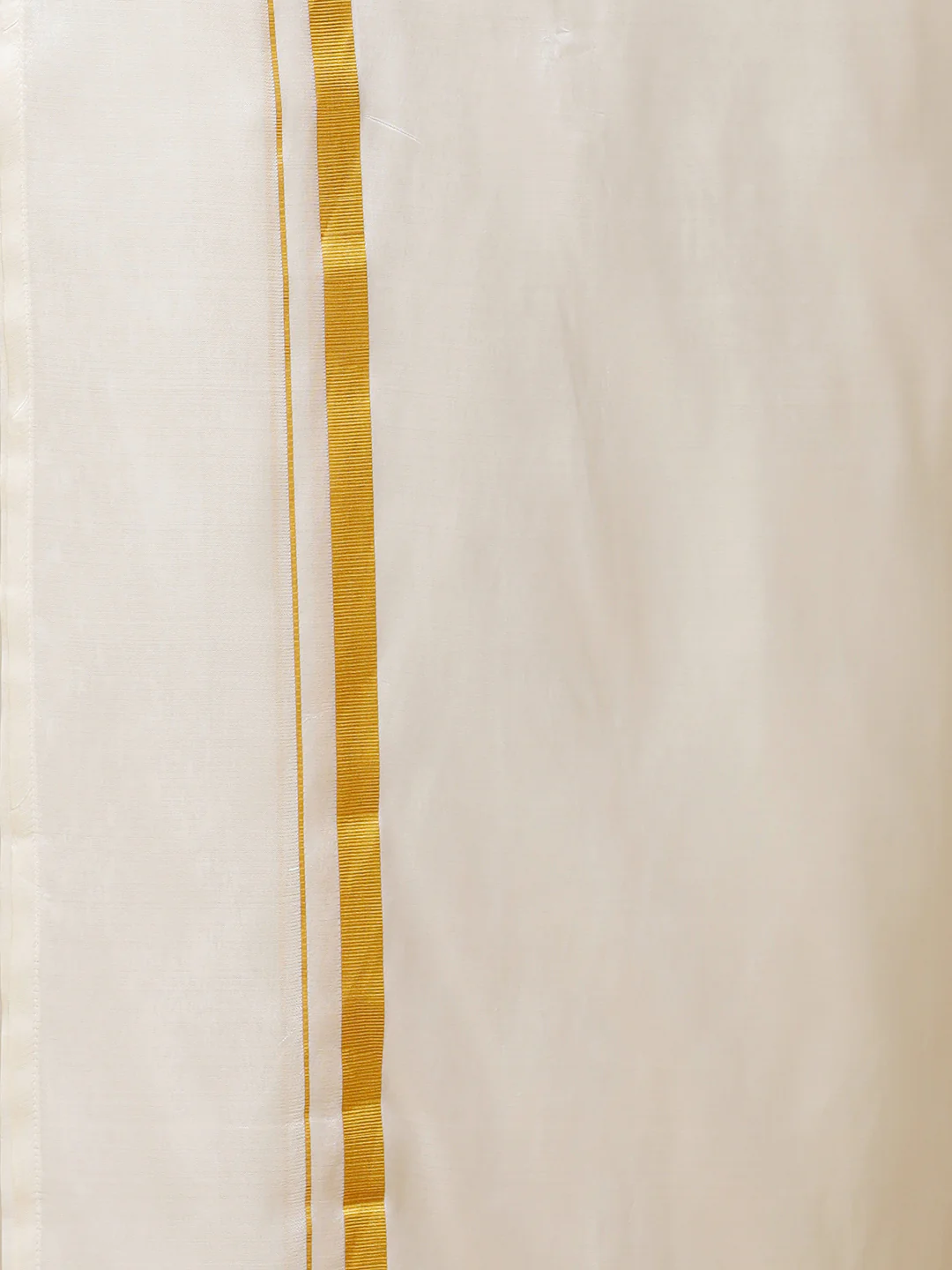 Men Double Layer Cream Dhoti & Towel Set with 3/4 "Gold Jari Border Amirtha Yoga - Image 5