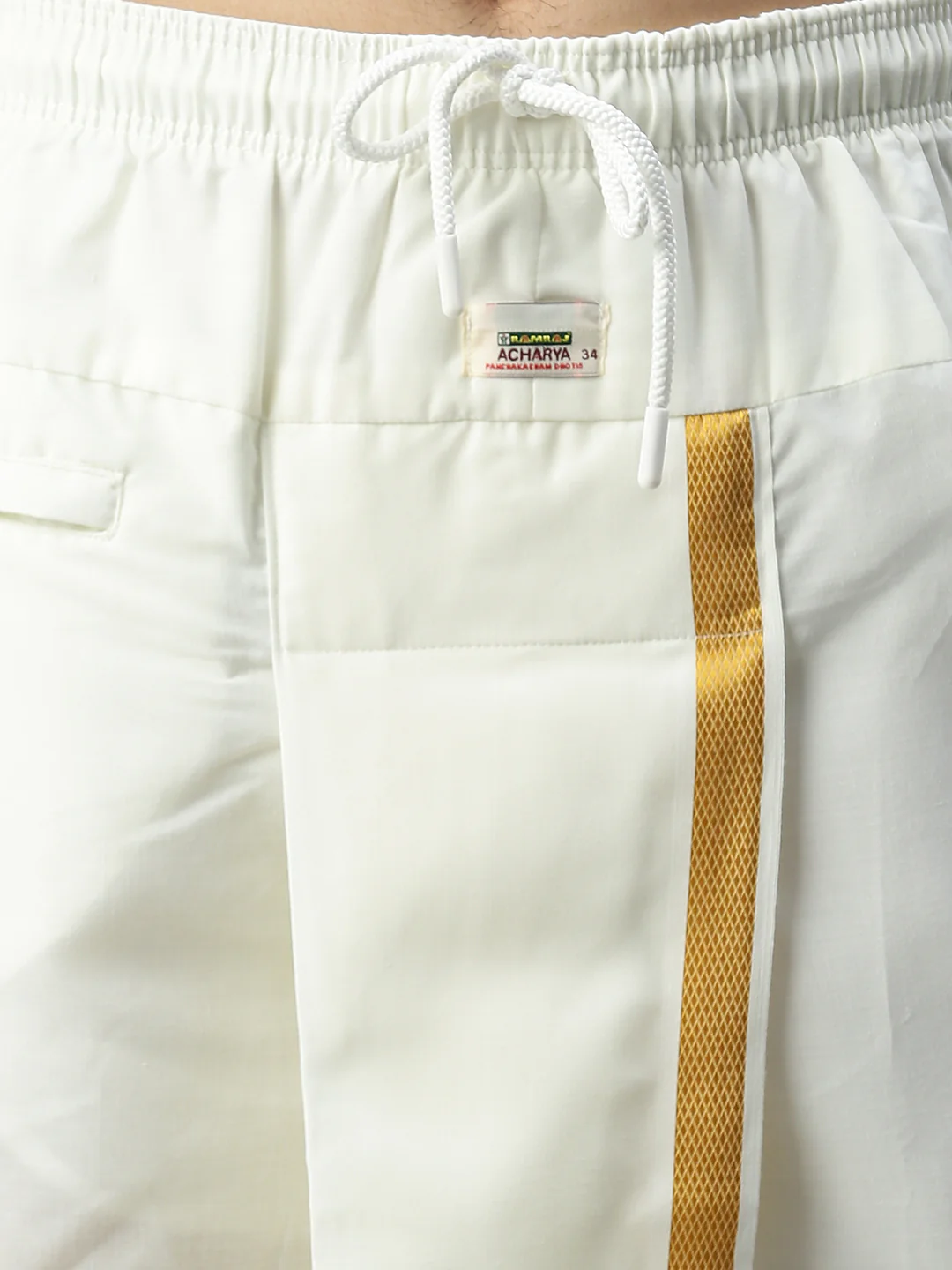 Mens Cream Shirt with Readymade Elastic Panchakacham Angavastram Set 3/4" Aashan - Image 4