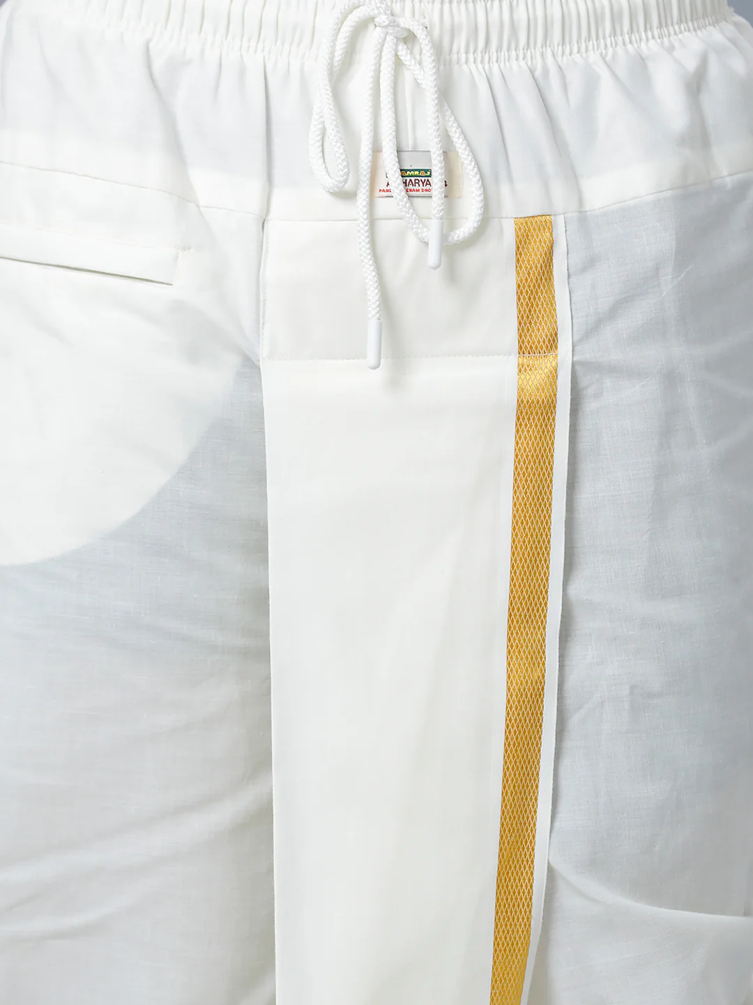 Mens Cream Shirt with Readymade Elastic Panchakacham Angavastram Set 3/4" Prakaspathi - Image 4