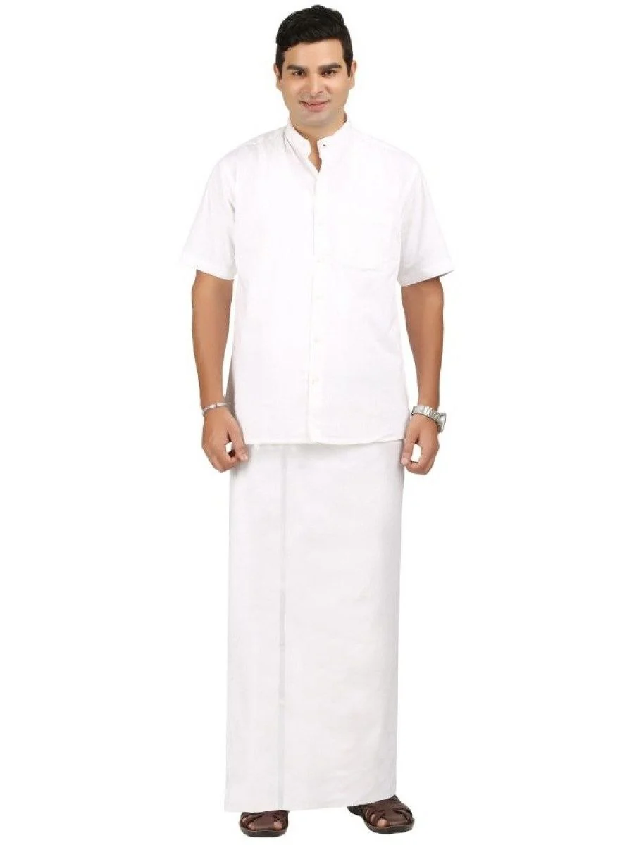 Men 100% Cotton Double Layer White Prayer Dhoti Rin Win - Image 2