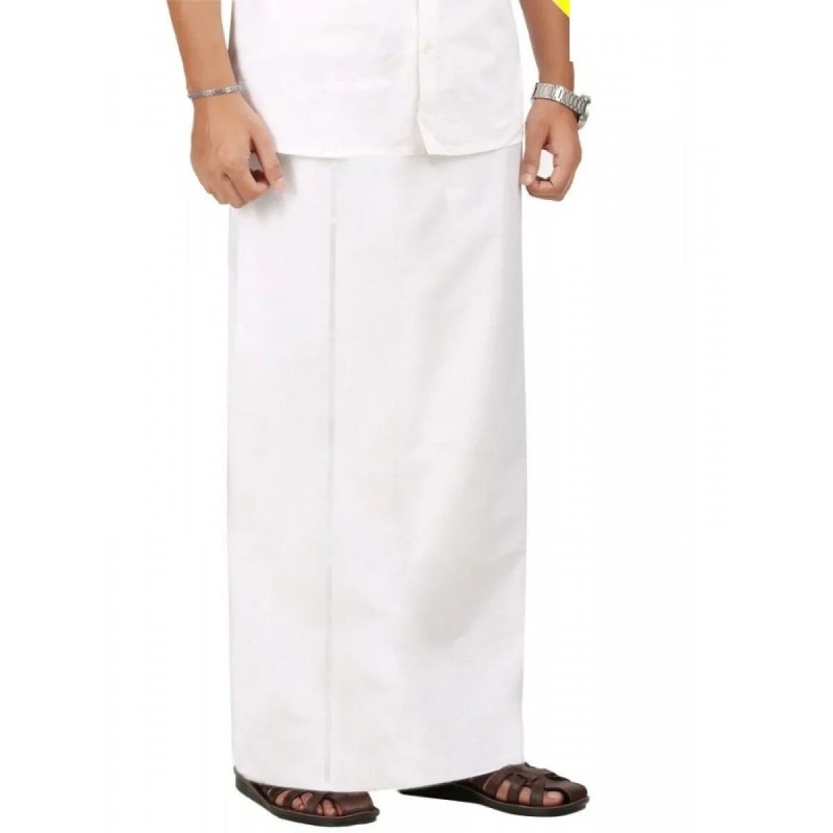 Men 100% Cotton Double Layer White Prayer Dhoti Rin Win - Image 3