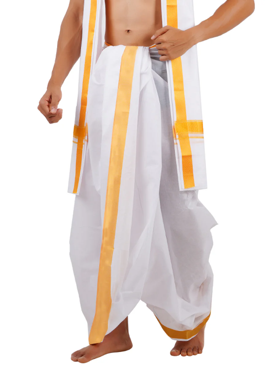 Mens Panchakacham Dhoti with Angavasthram Poornakumbam White (9+5) - Image 2