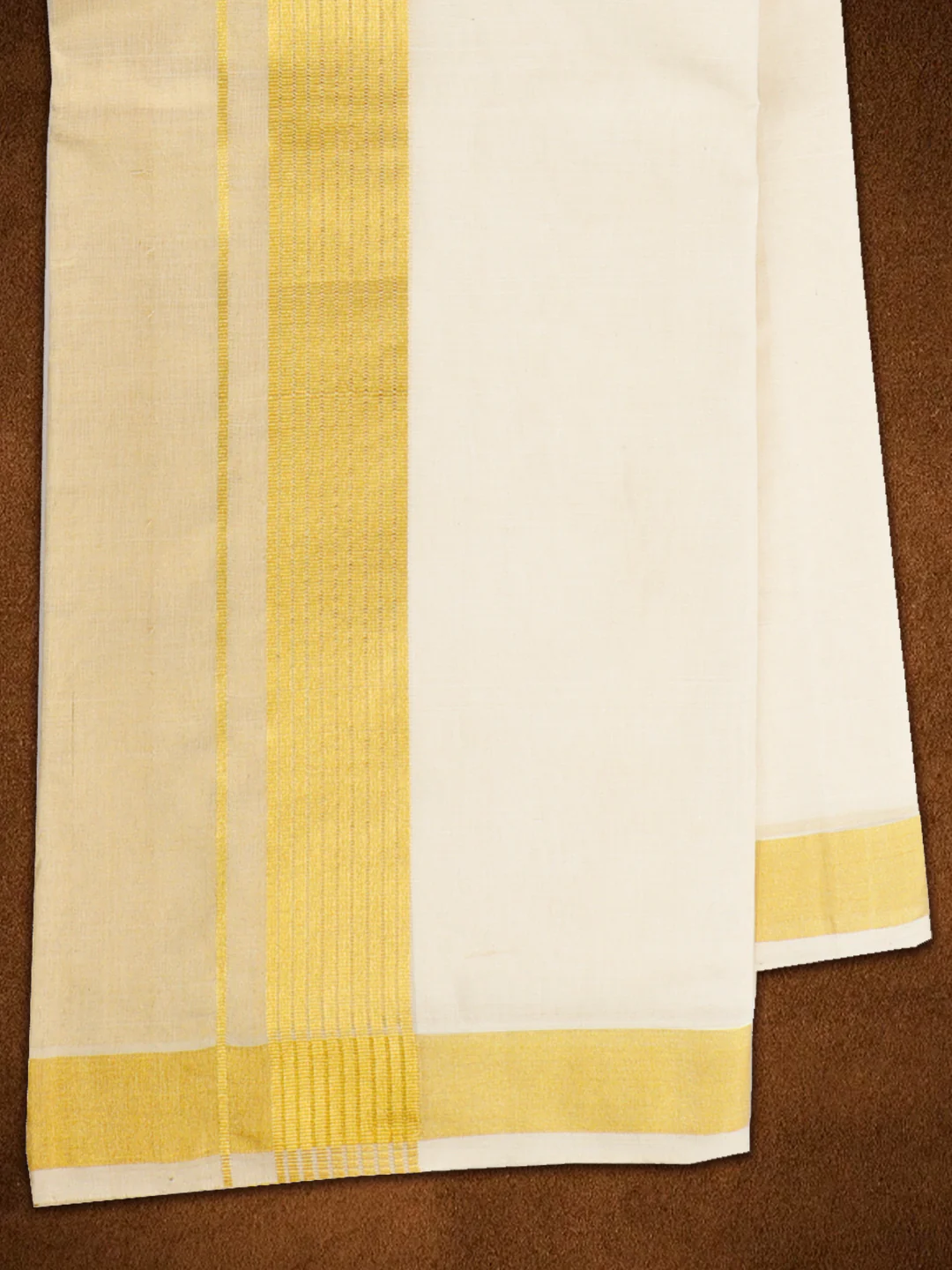 Mens Premium Handloom Cotton & Tissue Double Dhoti with Gold Jari Border 110512 - Image 2