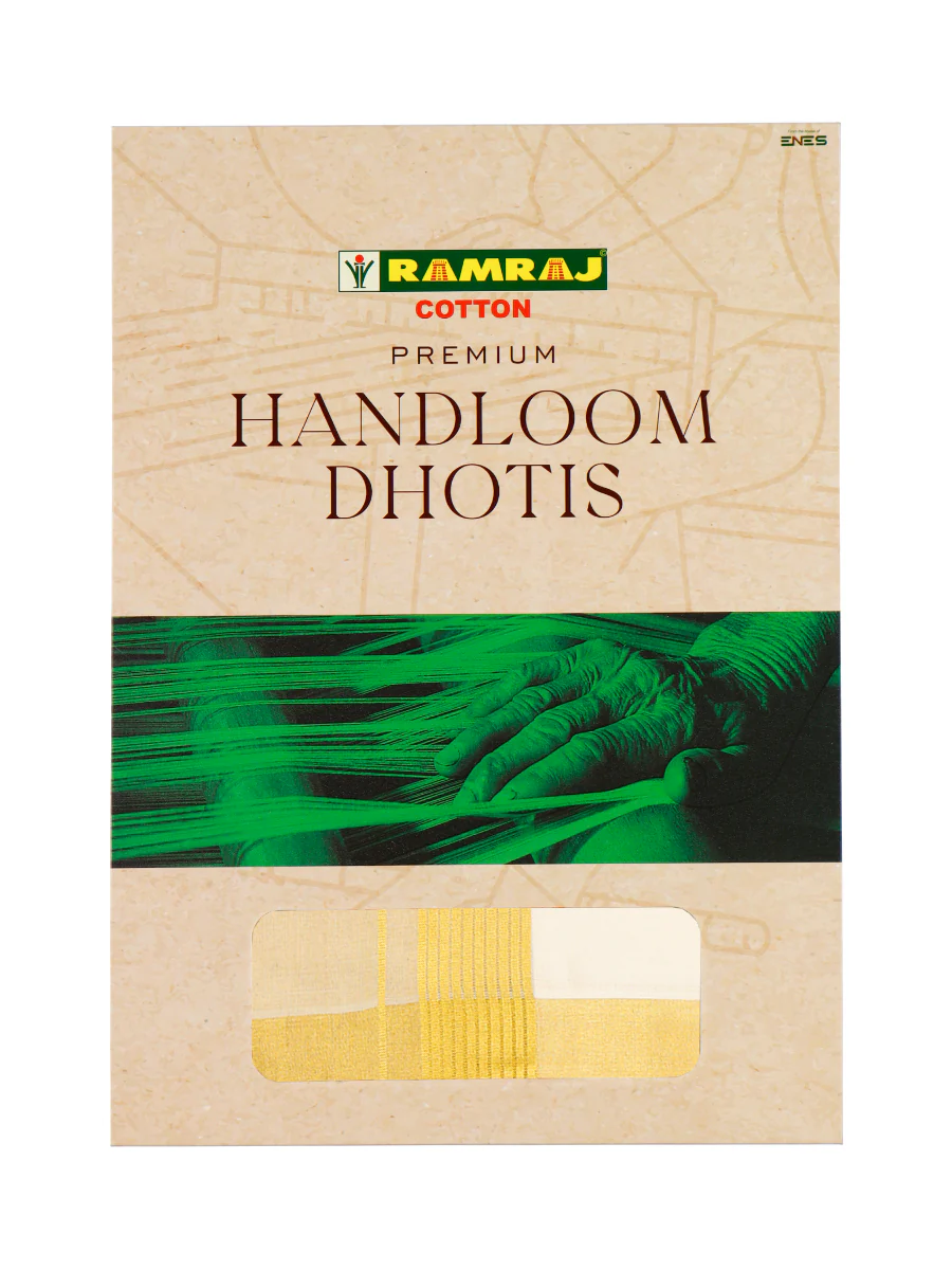 Mens Premium Handloom Cotton & Tissue Double Dhoti with Gold Jari Border 110512 - Image 6