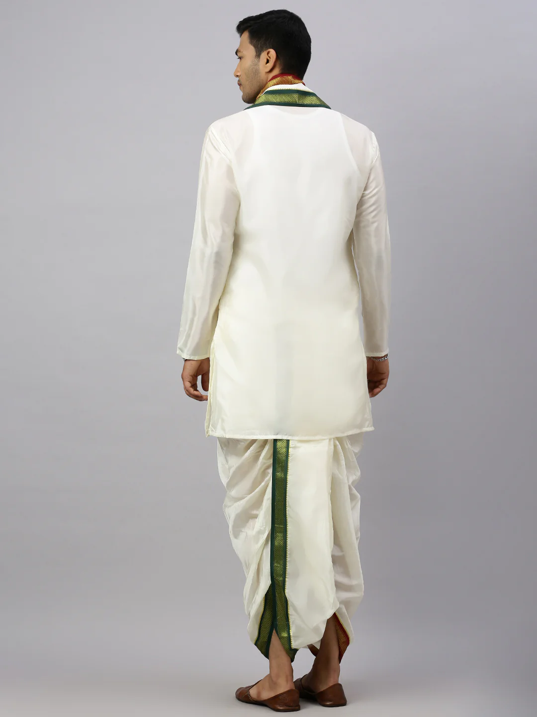 Men Art Silk Kurta Readymade Elastic Panchakacham & Towel Set - Image 5