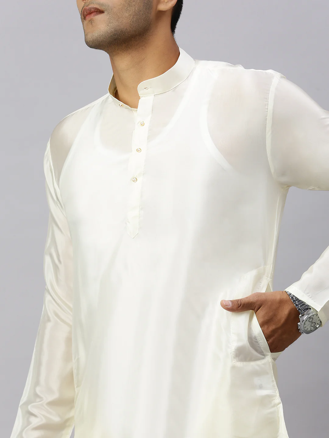 Men Art Silk Kurta Readymade Elastic Panchakacham & Towel Set - Image 6