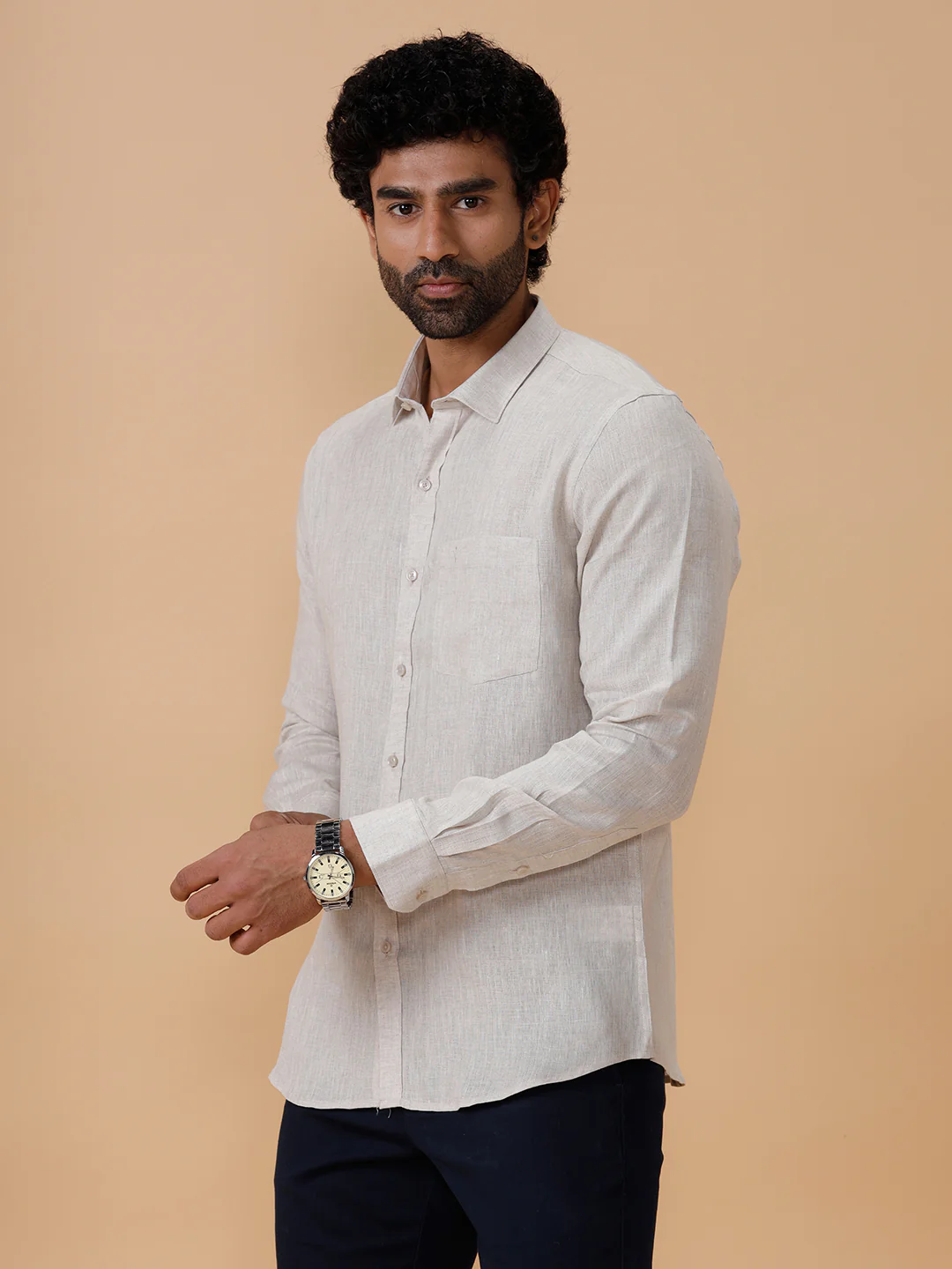 Mens Pure Linen Grey Shirt L10