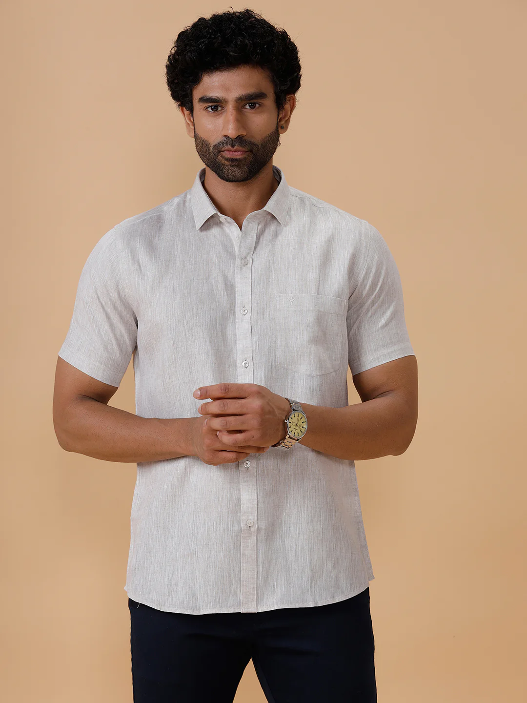 Mens Pure Linen Grey Shirt L10 - Image 2