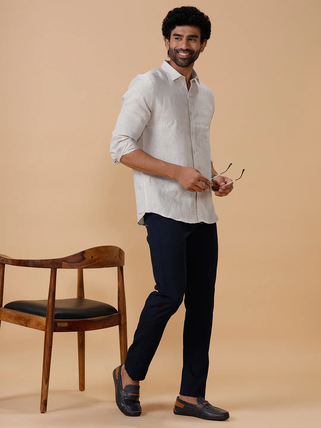Mens Pure Linen Grey Shirt L10 - Image 3