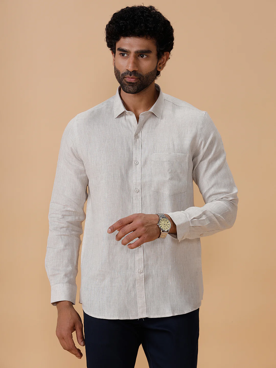 Mens Pure Linen Grey Shirt L10 - Image 5