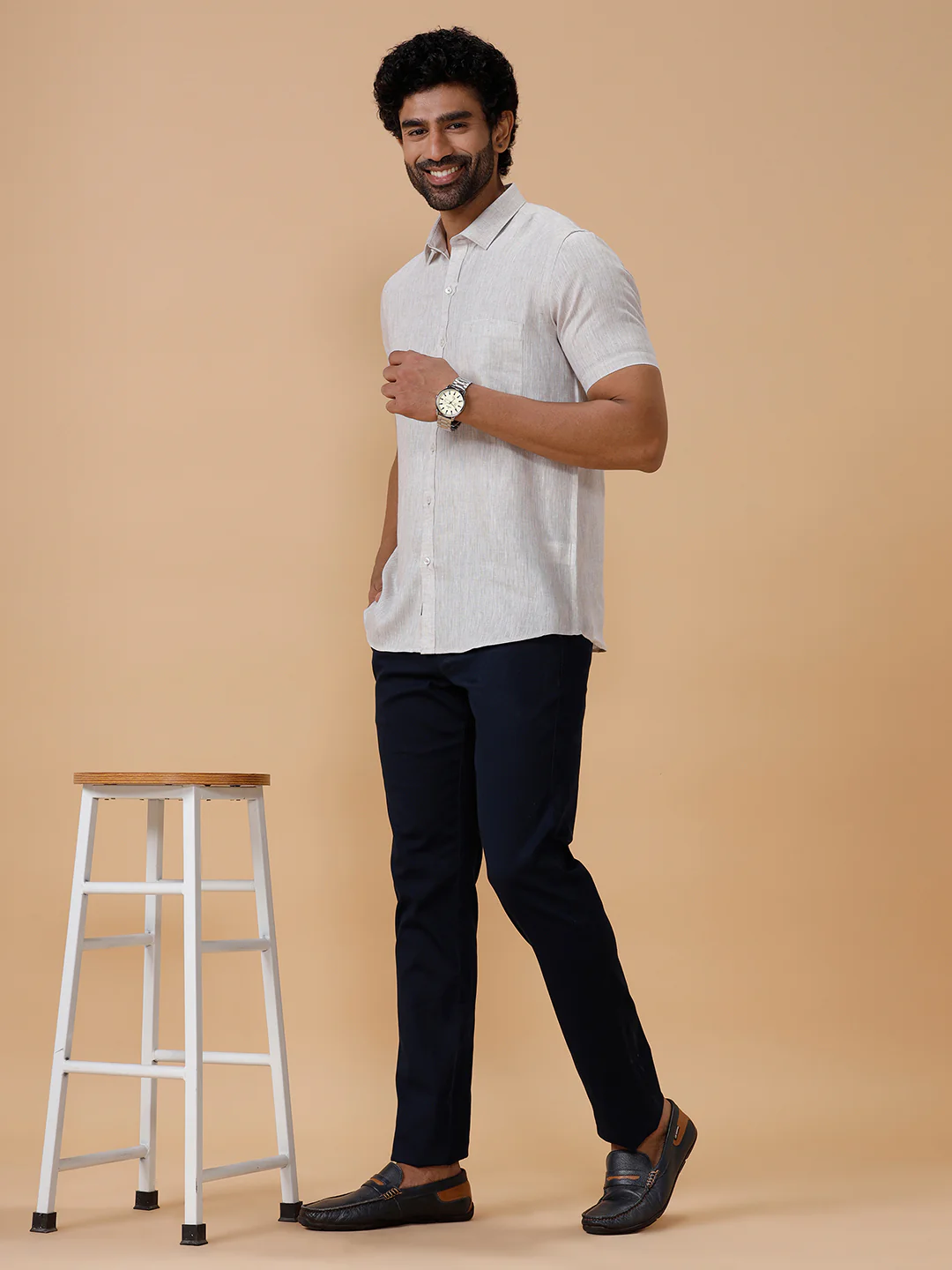 Mens Pure Linen Grey Shirt L10 - Image 6
