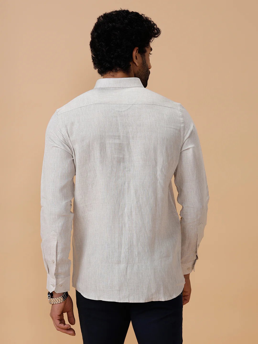 Mens Pure Linen Grey Shirt L10 - Image 8
