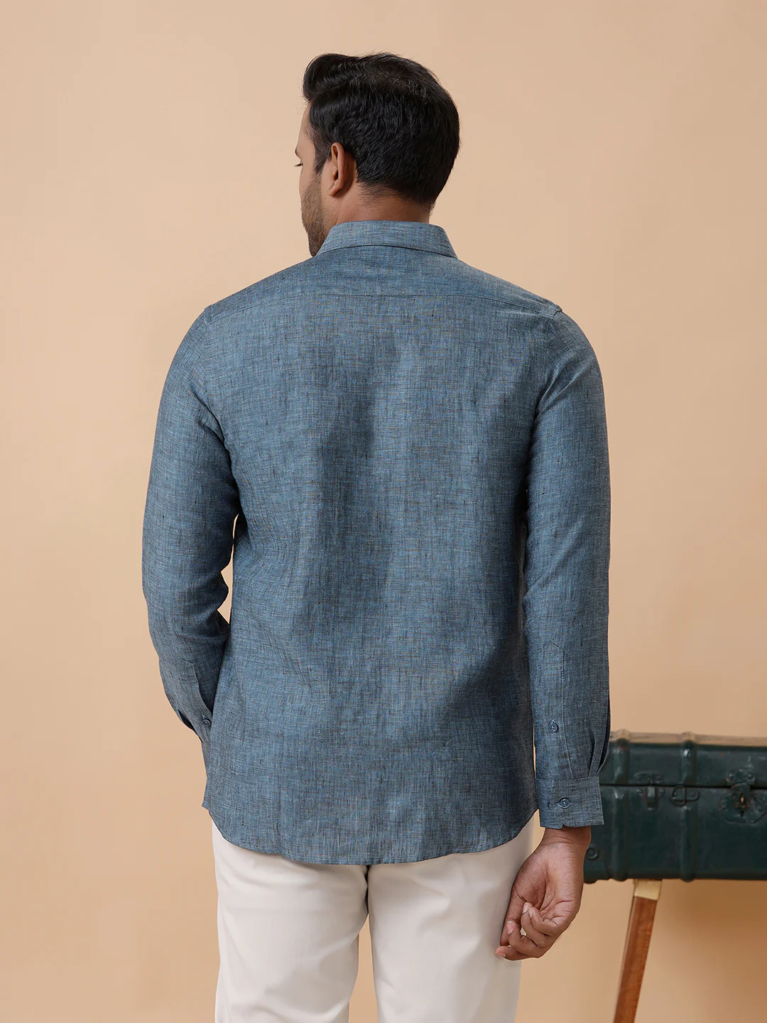 Mens Pure Linen Shirt Blue L20 - Image 7