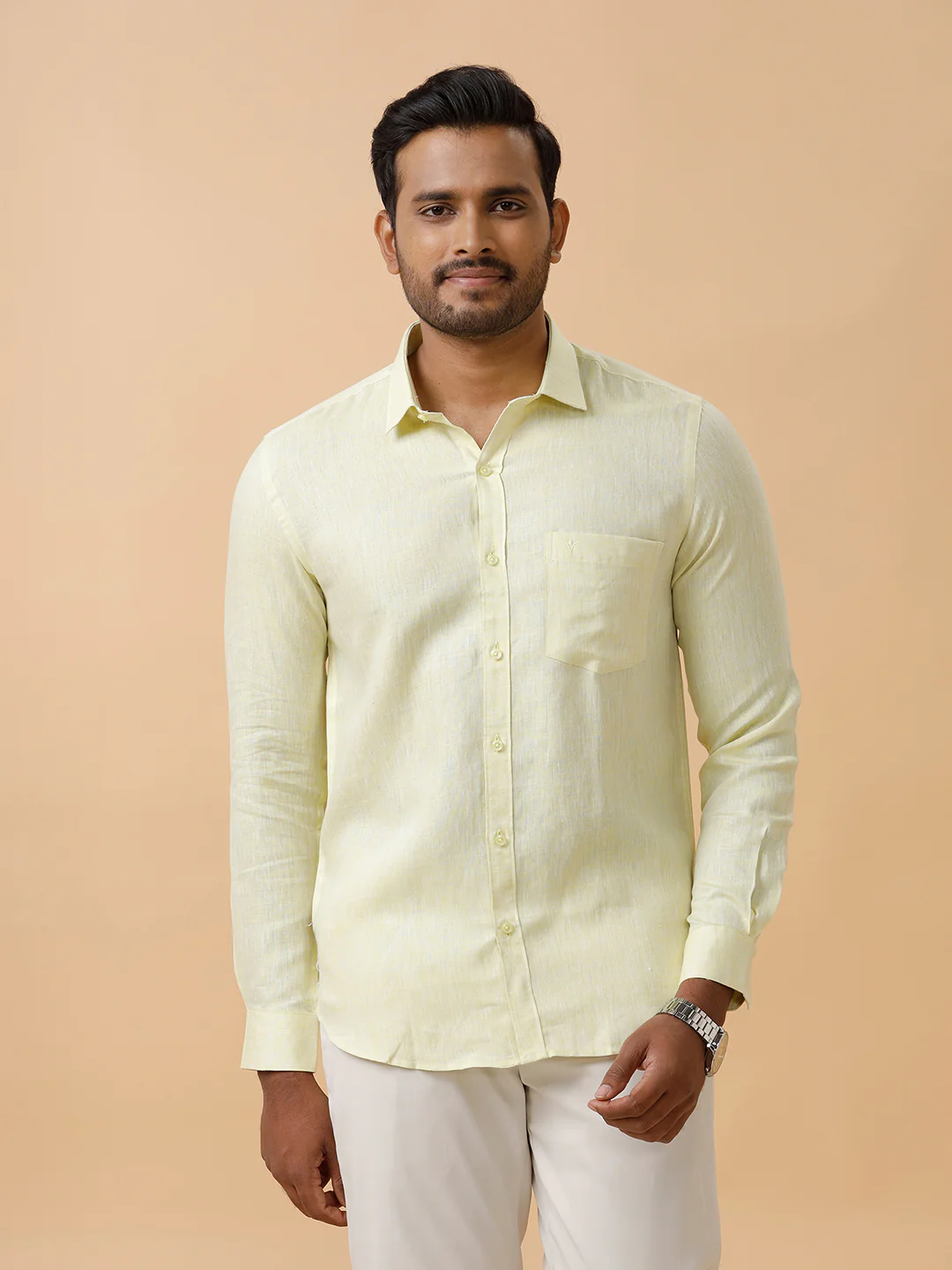 Mens Pure Linen Shirt Light Green L86