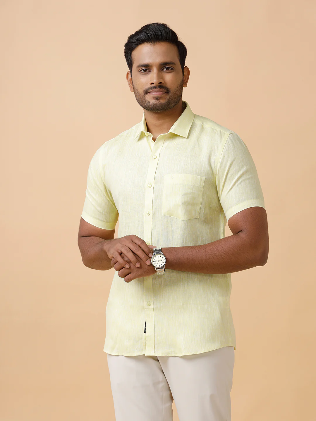 Mens Pure Linen Shirt Light Green L86 - Image 2