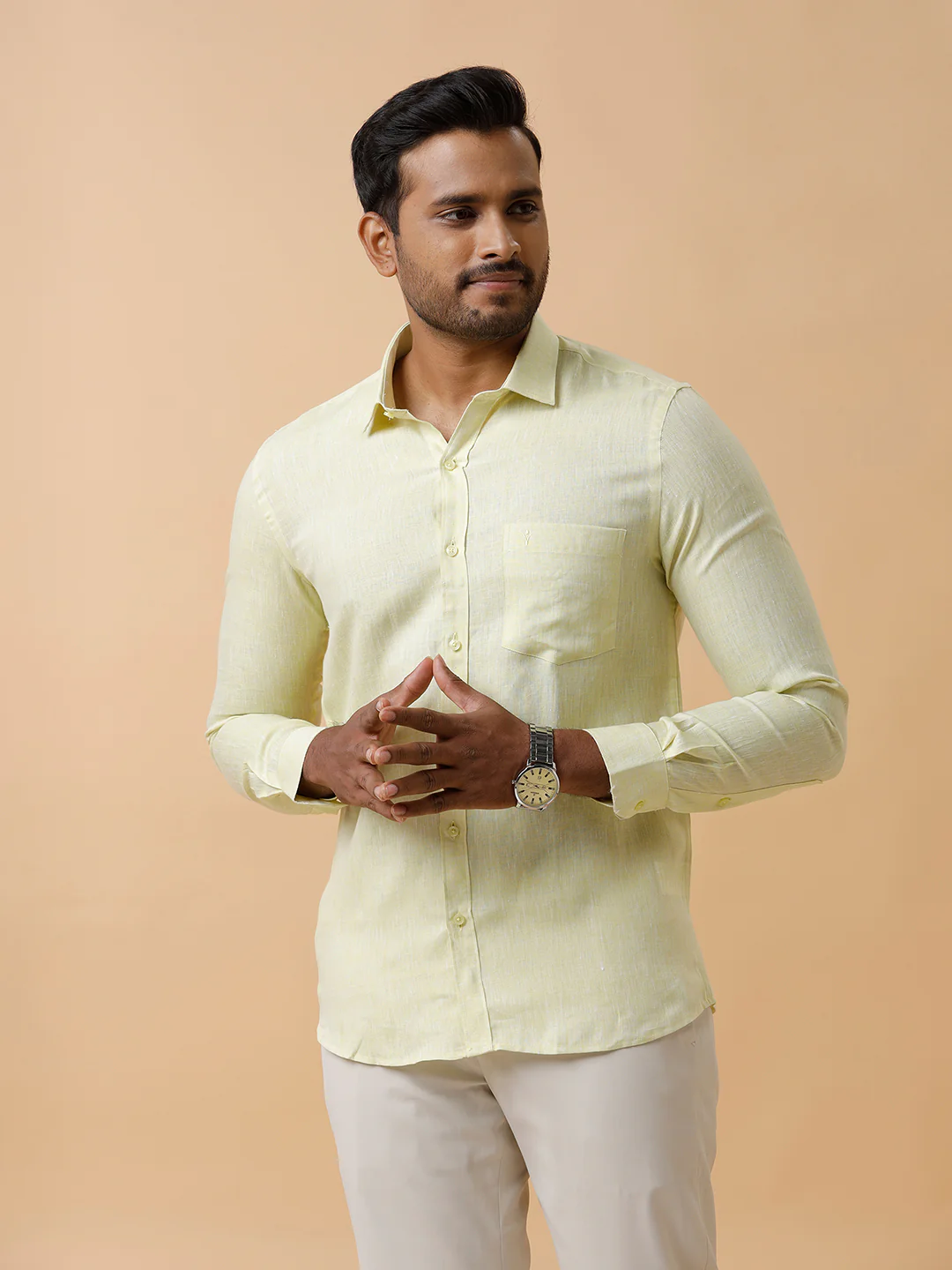 Mens Pure Linen Shirt Light Green L86 - Image 3