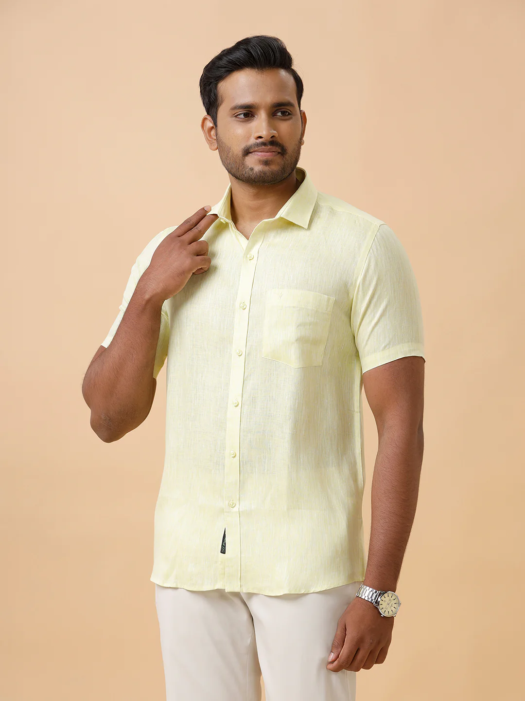 Mens Pure Linen Shirt Light Green L86 - Image 4